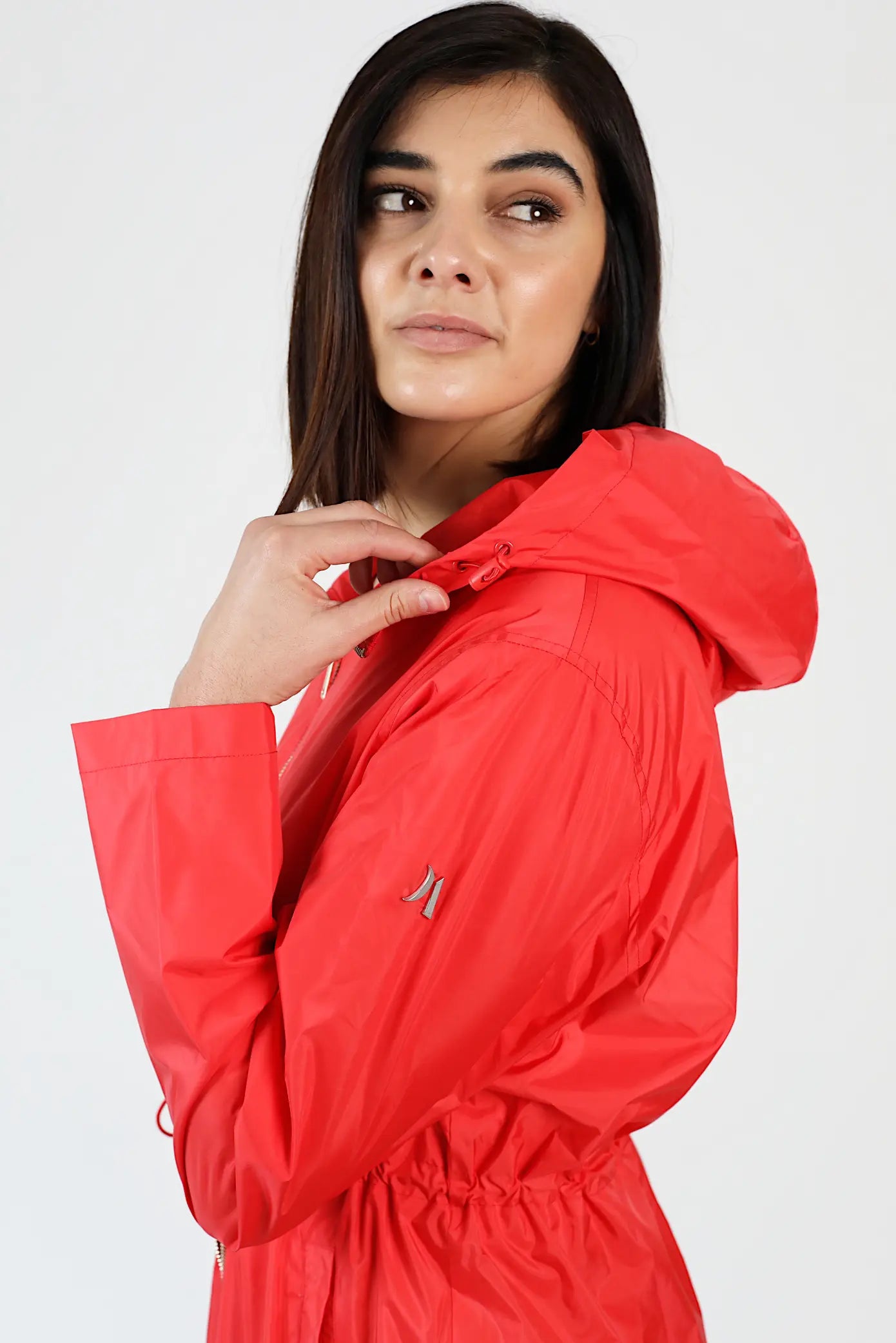 Lipstick Crush No 5 bright red hooded raincoat, modern lightweight waterproof raincoat perfect for wet weather in Australia