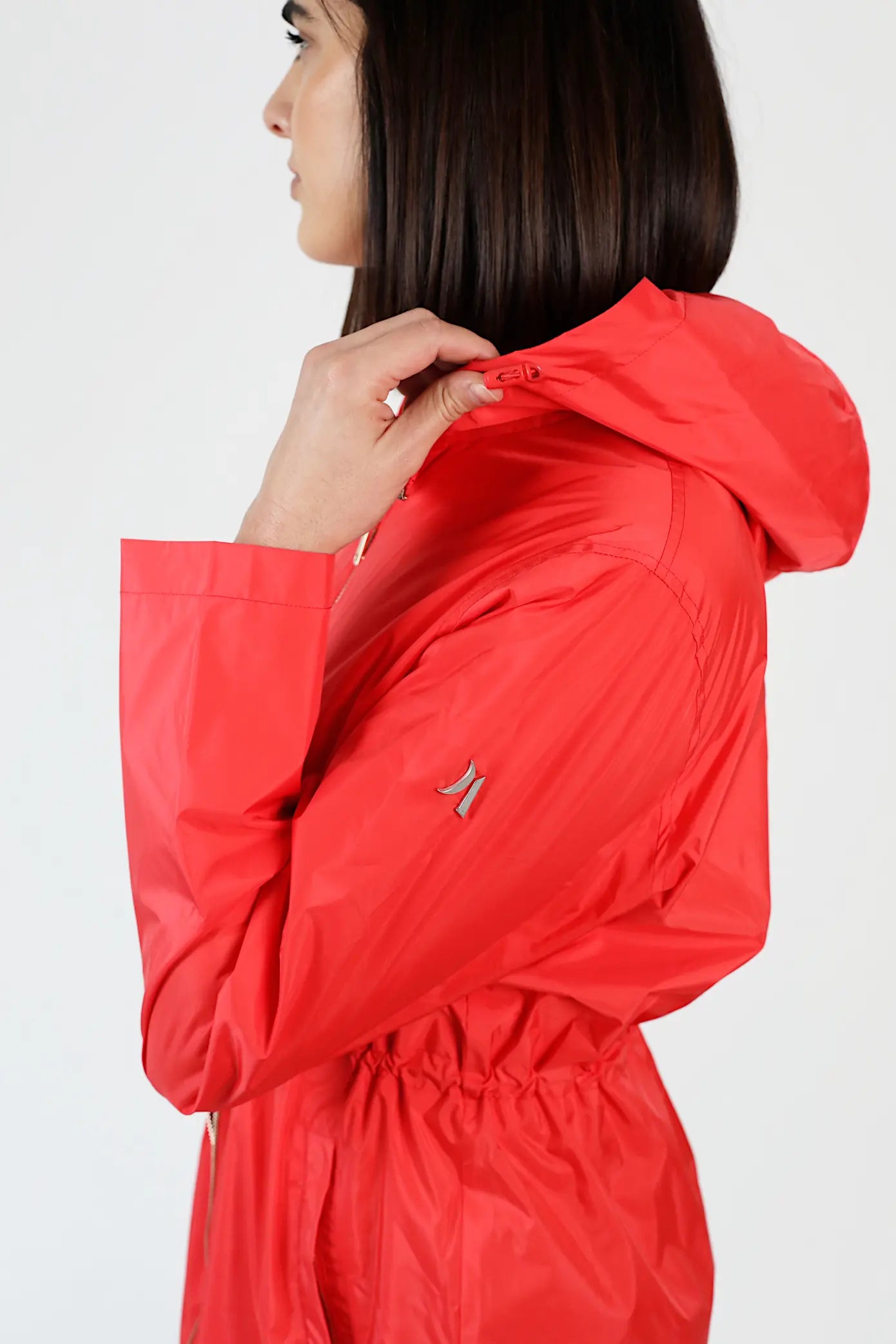 Lipstick Crush No 5 bright red hooded raincoat, modern lightweight waterproof raincoat perfect for wet weather in Australia