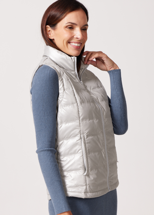 Silver Shimmer duck down puffer gilet