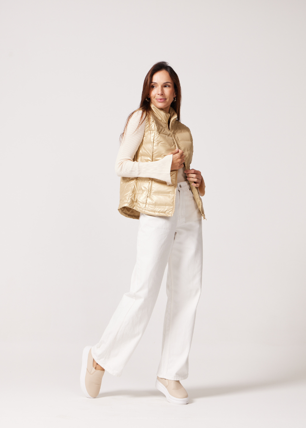 Honey Classic Gilet™ — a sleeveless, lightweight puffer gilet in a warm honey beige tone with a quilted finish