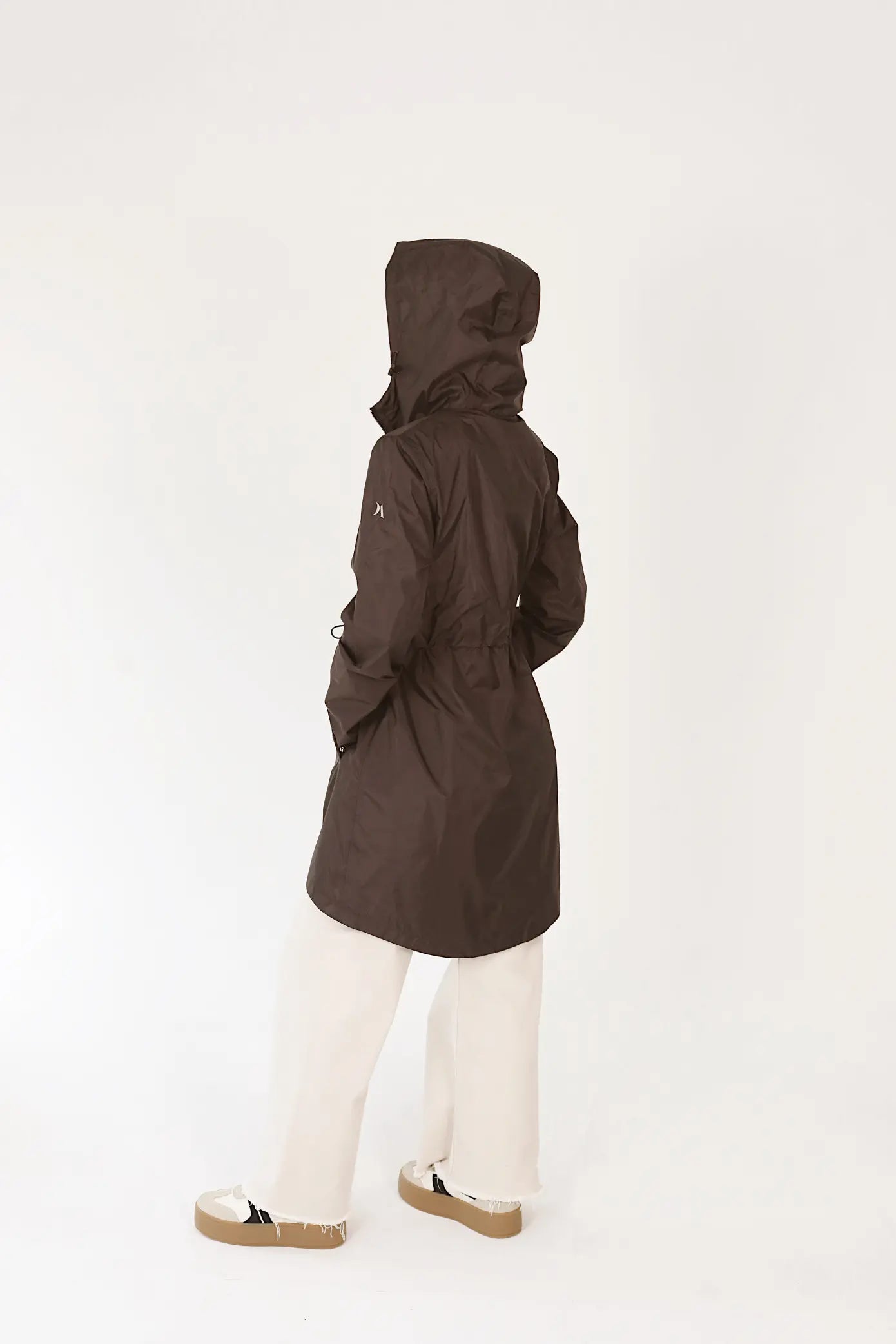 Truffle Haze dark brown hooded raincoat, modern lightweight waterproof raincoat perfect for Australia’s changing weather and rain