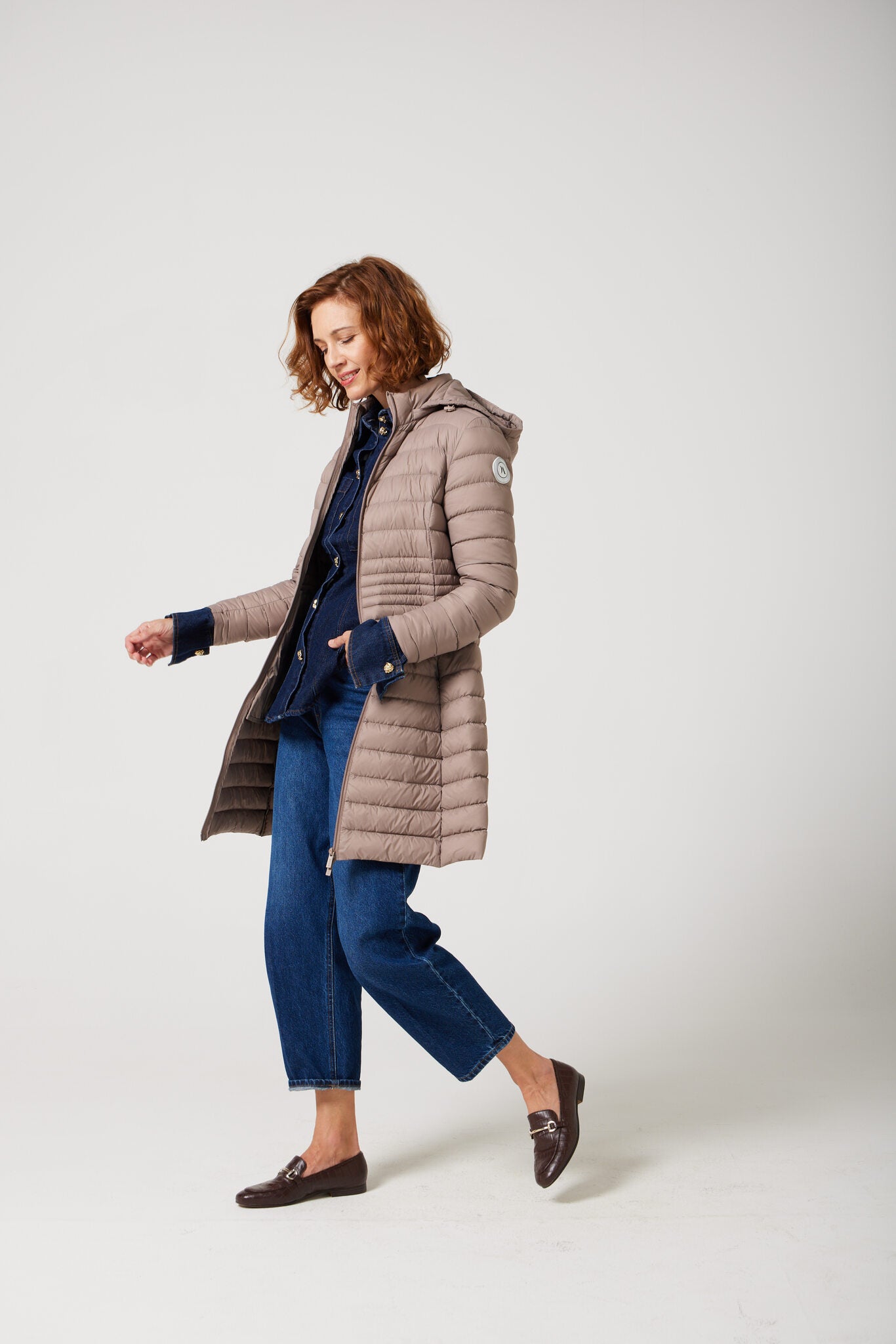 Women’s chai beige insulated midi parka with hood, warm winter jacket perfect for layering in Australia’s cooler weather — Chai Midi Parka™