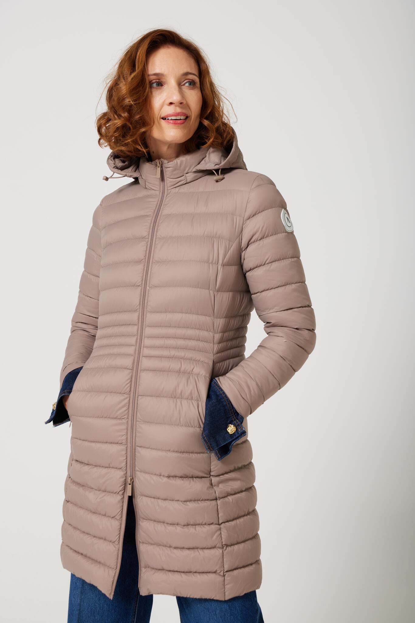 Women’s chai beige insulated midi parka with hood, warm winter jacket perfect for layering in Australia’s cooler weather — Chai Midi Parka™