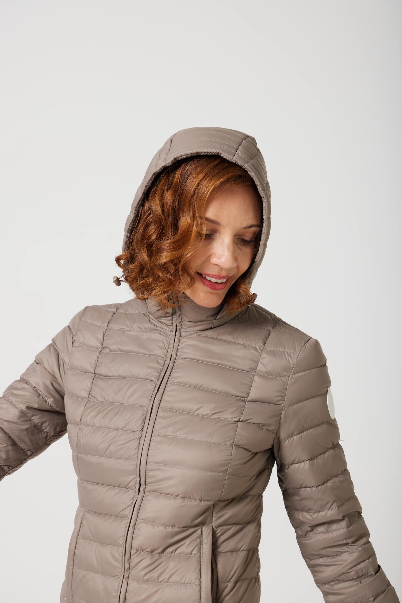 Women’s Chai Classic Jacket™ in neutral taupe, stylish lightweight puffer jacket for seasonal layering and casual wear in Australia