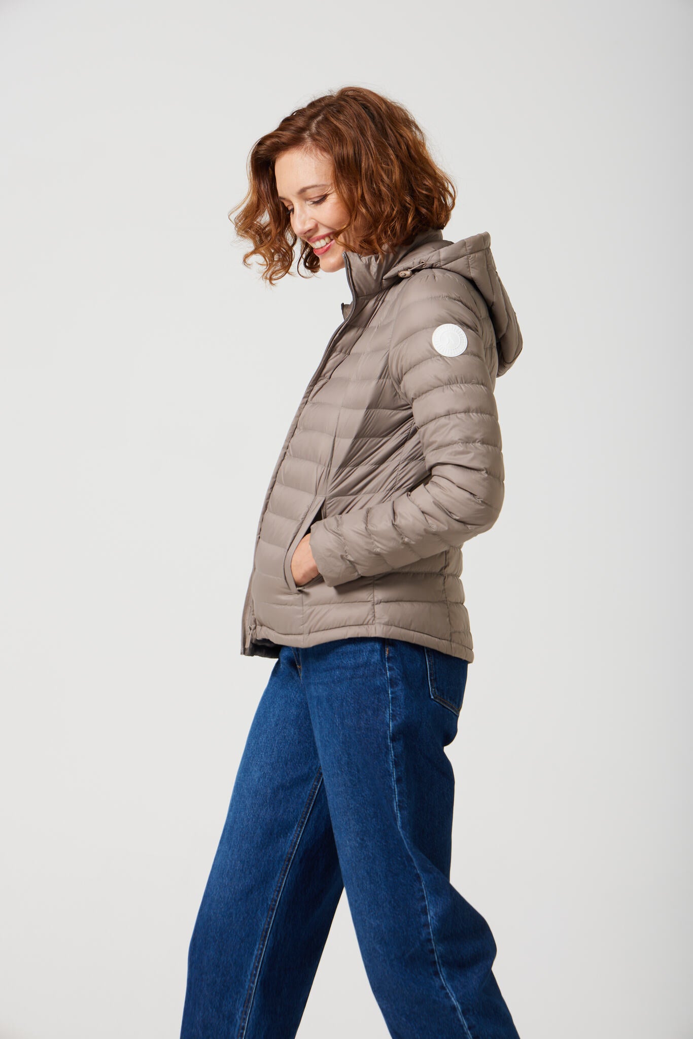 Women’s Chai Classic Jacket™ in neutral taupe, stylish lightweight puffer jacket for seasonal layering and casual wear in Australia