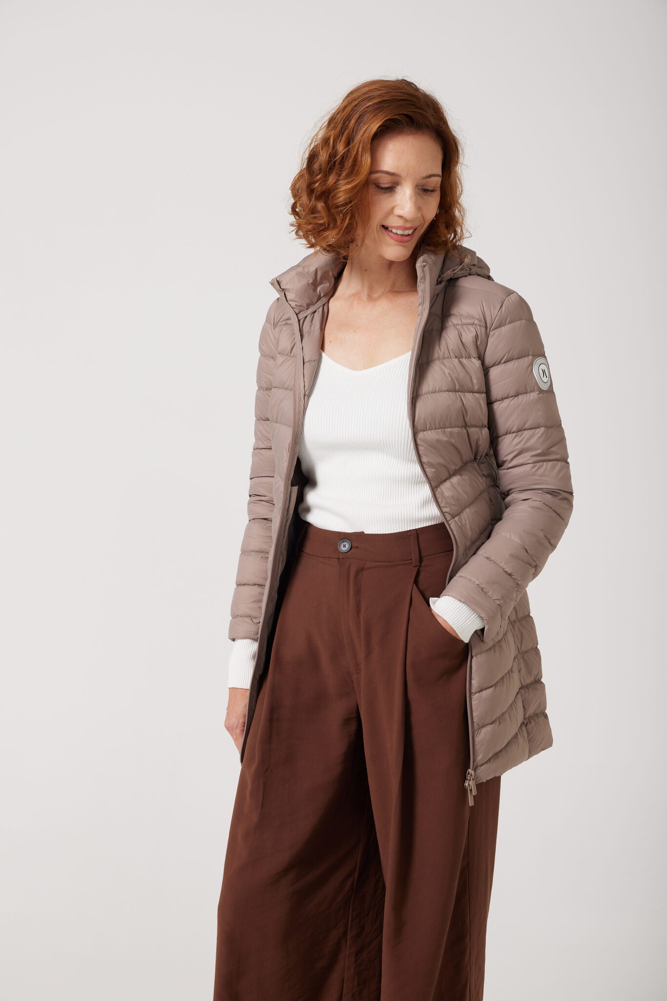 Chai Classic Parka™ light beige hooded parka, warm insulated jacket perfect for layering in Australia’s cooler winter weather