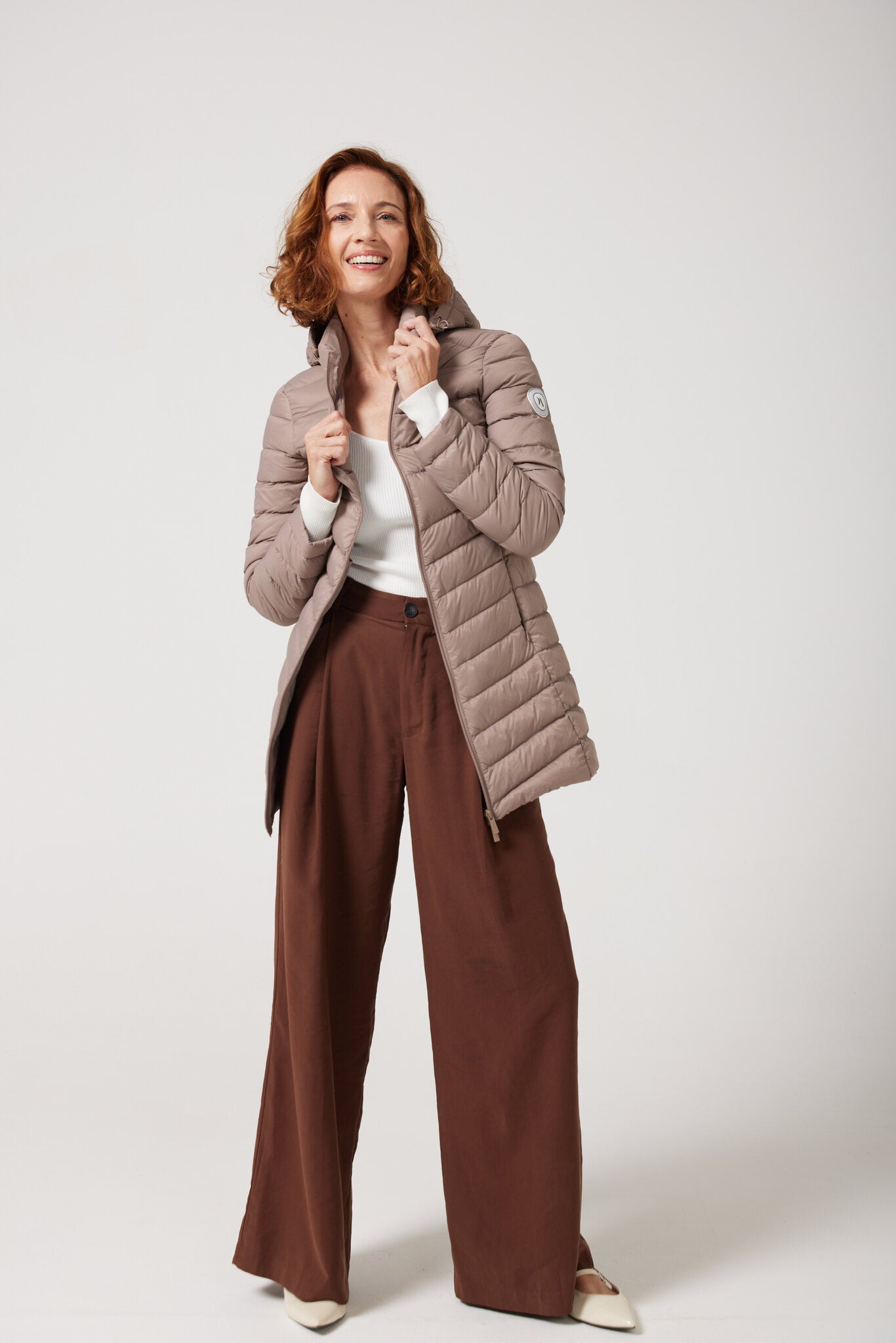 Chai Classic Parka™ light beige hooded parka, warm insulated jacket perfect for layering in Australia’s cooler winter weather