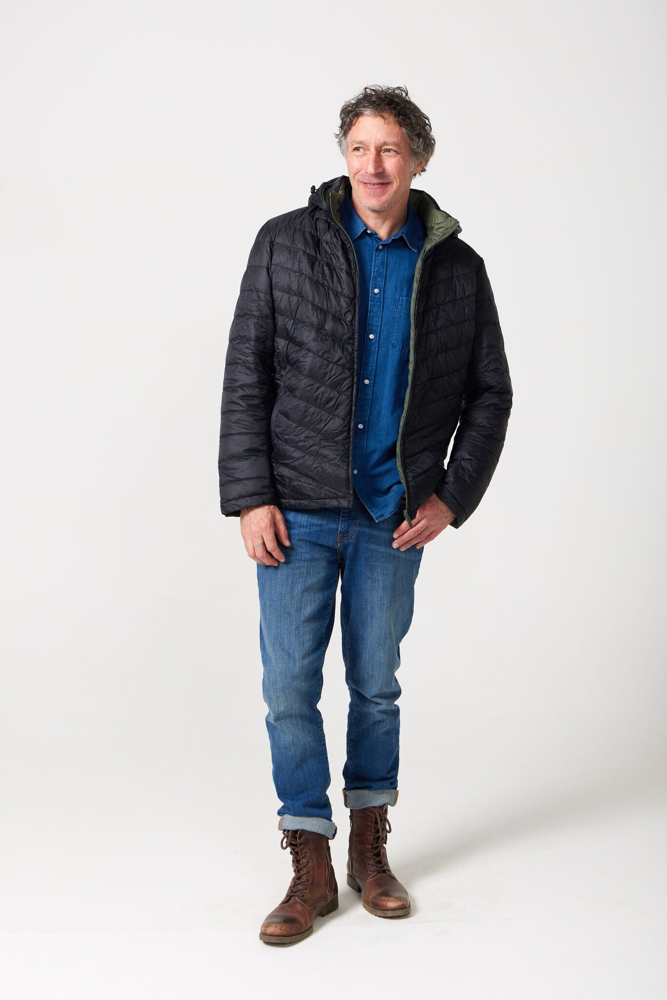 Men’s reversible insulated hooded jacket in sage green and black, lightweight and versatile for cooler Australian weather — Sage x Black Classic Jacket™