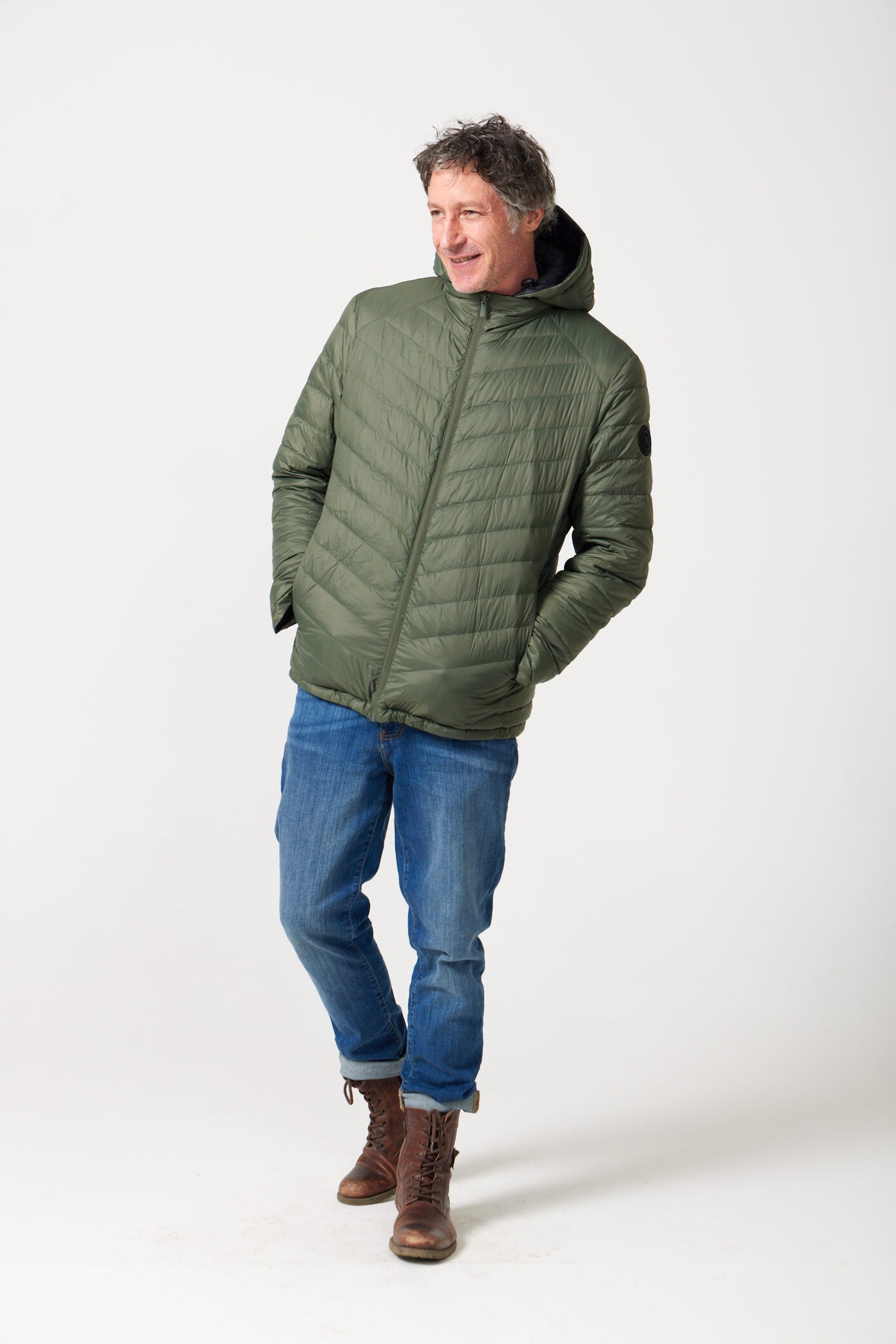 Men’s reversible insulated hooded jacket in sage green and black, lightweight and versatile for cooler Australian weather — Sage x Black Classic Jacket™