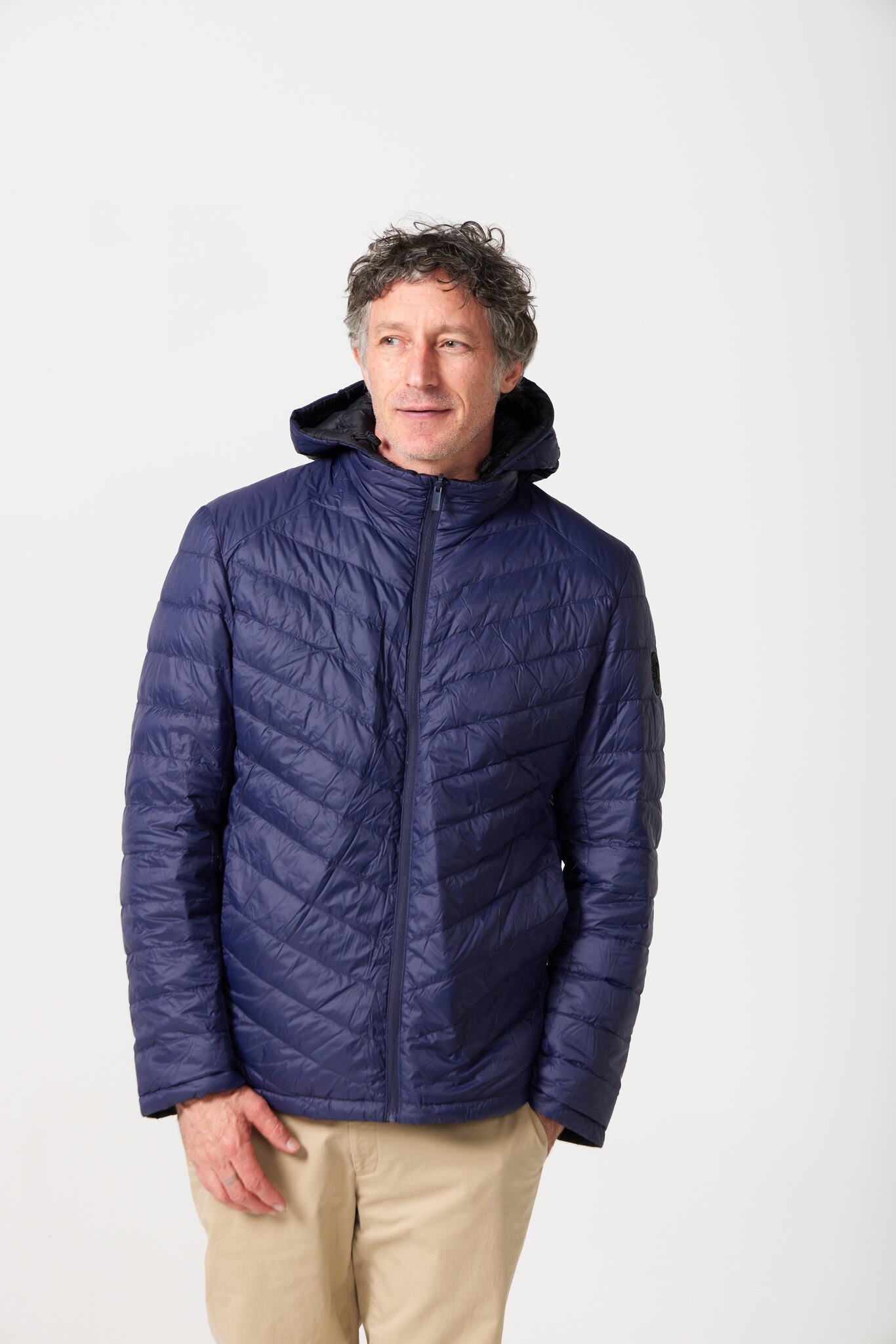 Men’s Navy Classic Jacket™ in classic navy blue, lightweight puffer jacket with hood for versatile style and casual wear in Australia