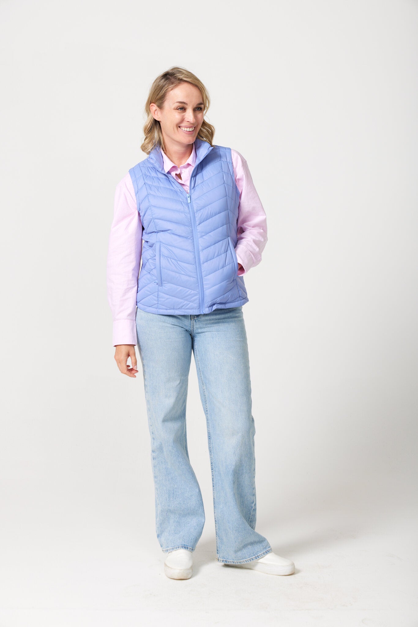 Vista Classic Gilet™ — women’s classic sleeveless puffer vest in fresh vista blue, perfect for layering across seasons in Australia
