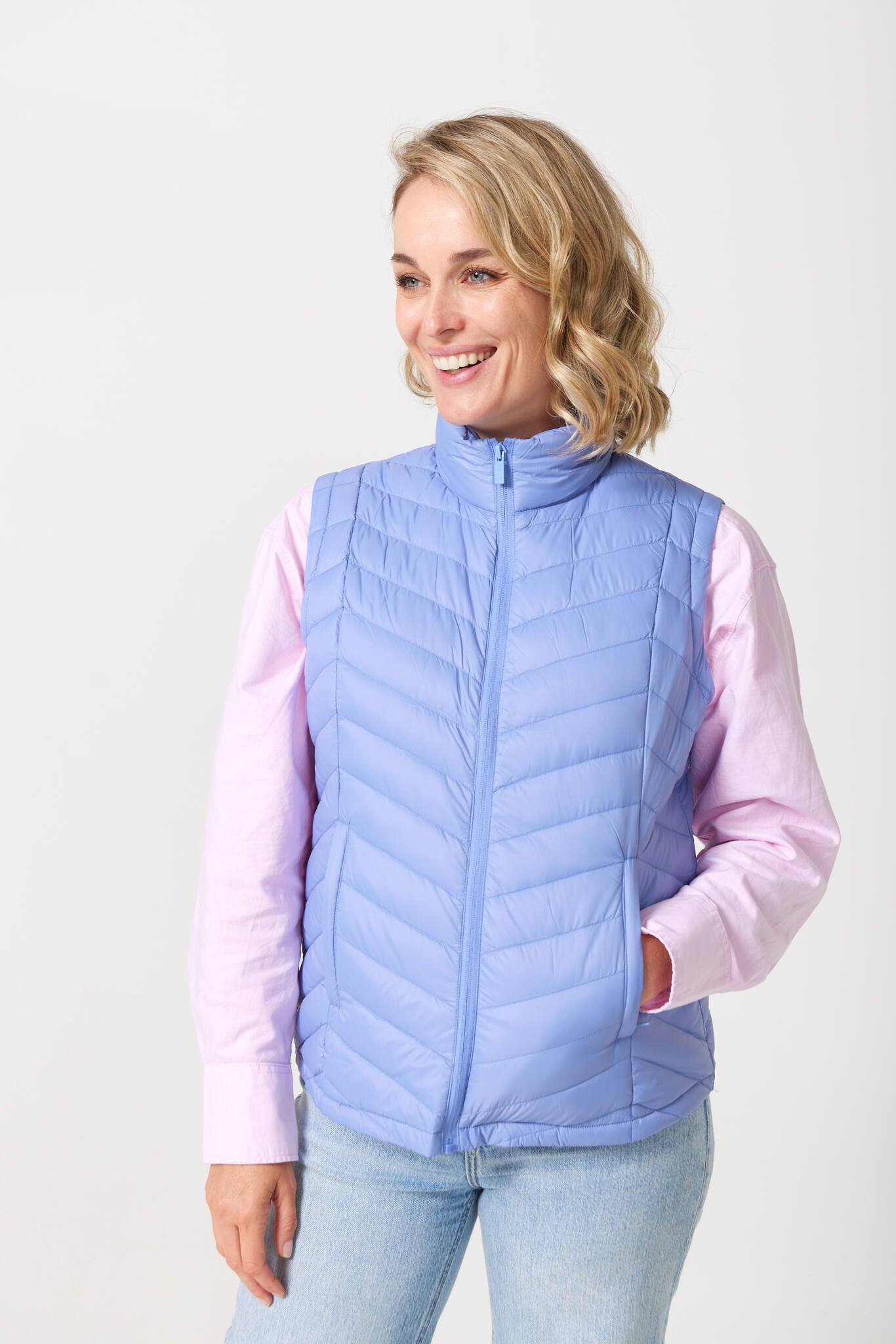 Vista Classic Gilet™ — women’s classic sleeveless puffer vest in fresh vista blue, perfect for layering across seasons in Australia