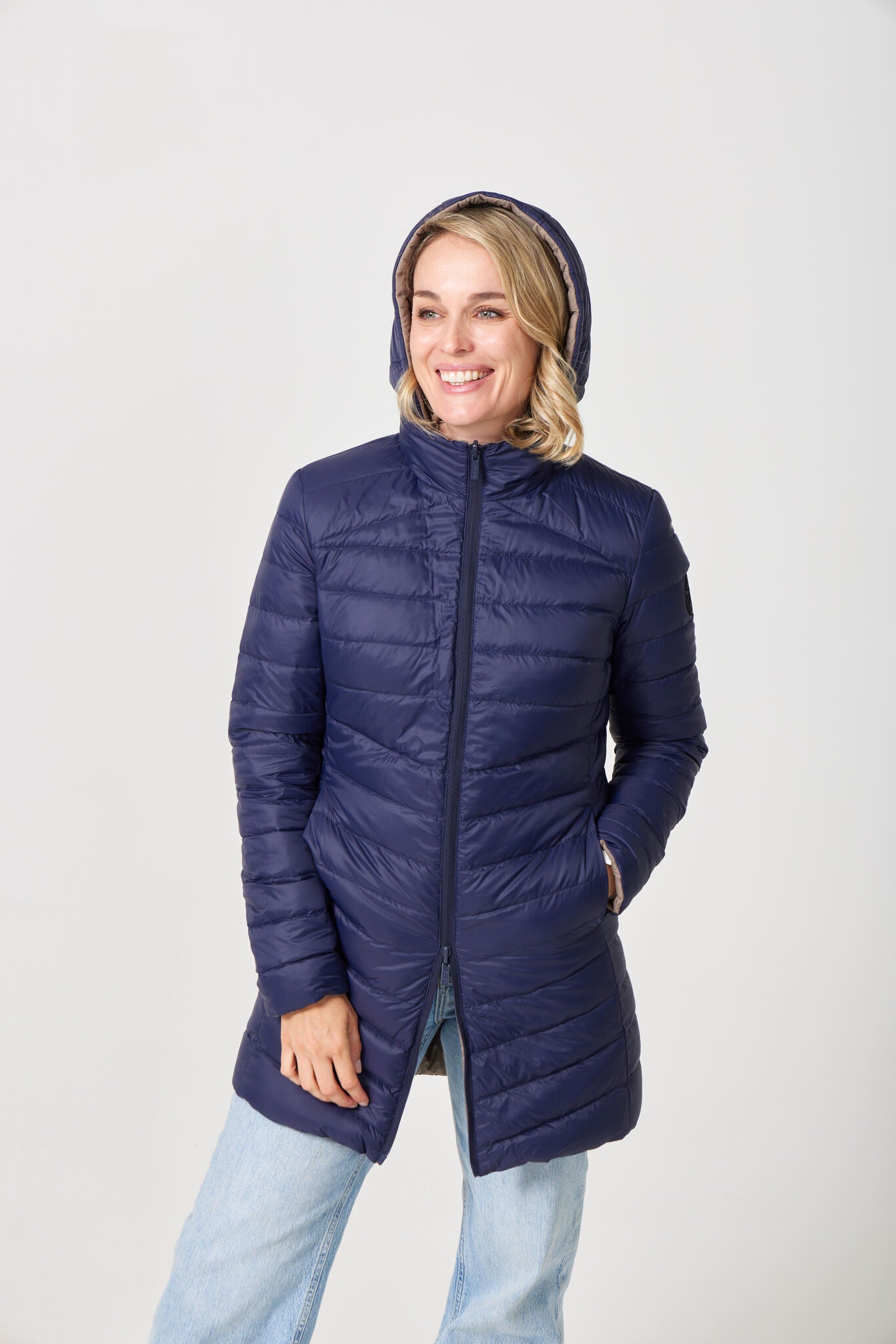 Toffee x Navy Classic Parka™ reversible hooded parka in navy blue and toffee, warm insulated jacket perfect for layering in Australia’s cooler winter weather
