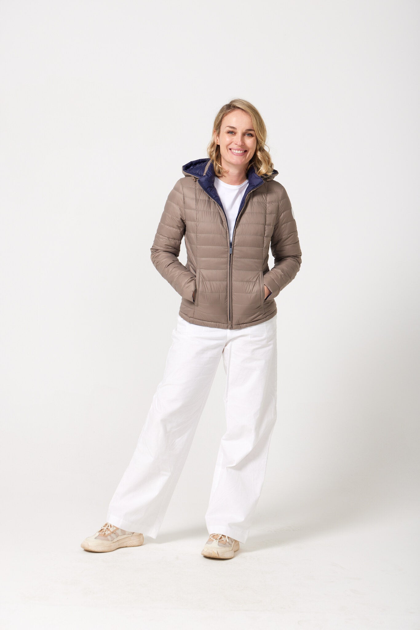 Women’s reversible navy and toffee brown insulated jacket, lightweight and stylish casual outerwear for everyday wear in Australia — Navy x Toffee Classic Jacket™