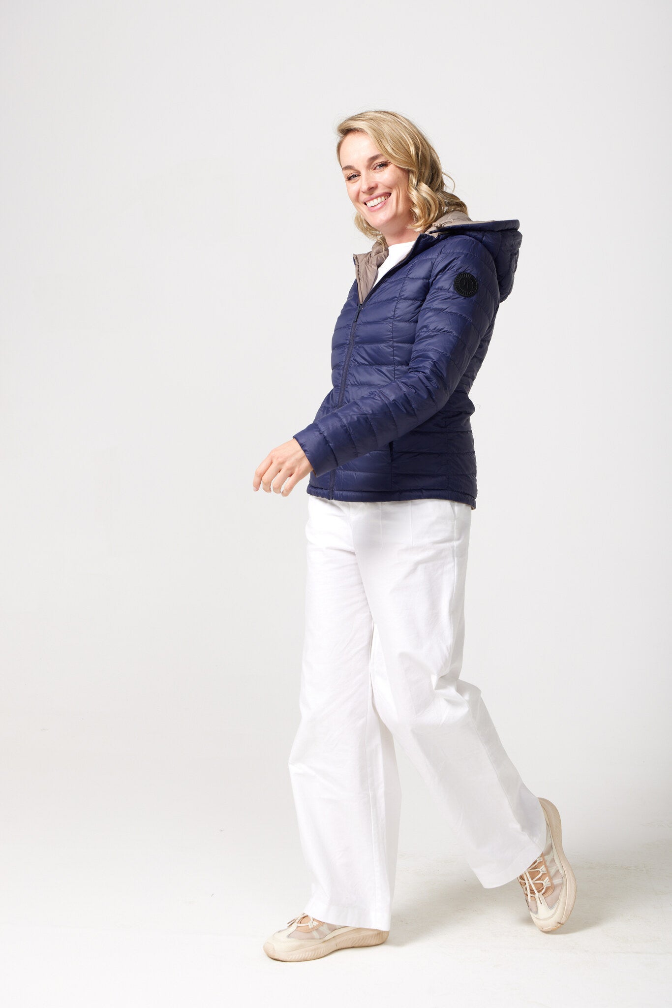 Women’s reversible navy and toffee brown insulated jacket, lightweight and stylish casual outerwear for everyday wear in Australia — Navy x Toffee Classic Jacket™