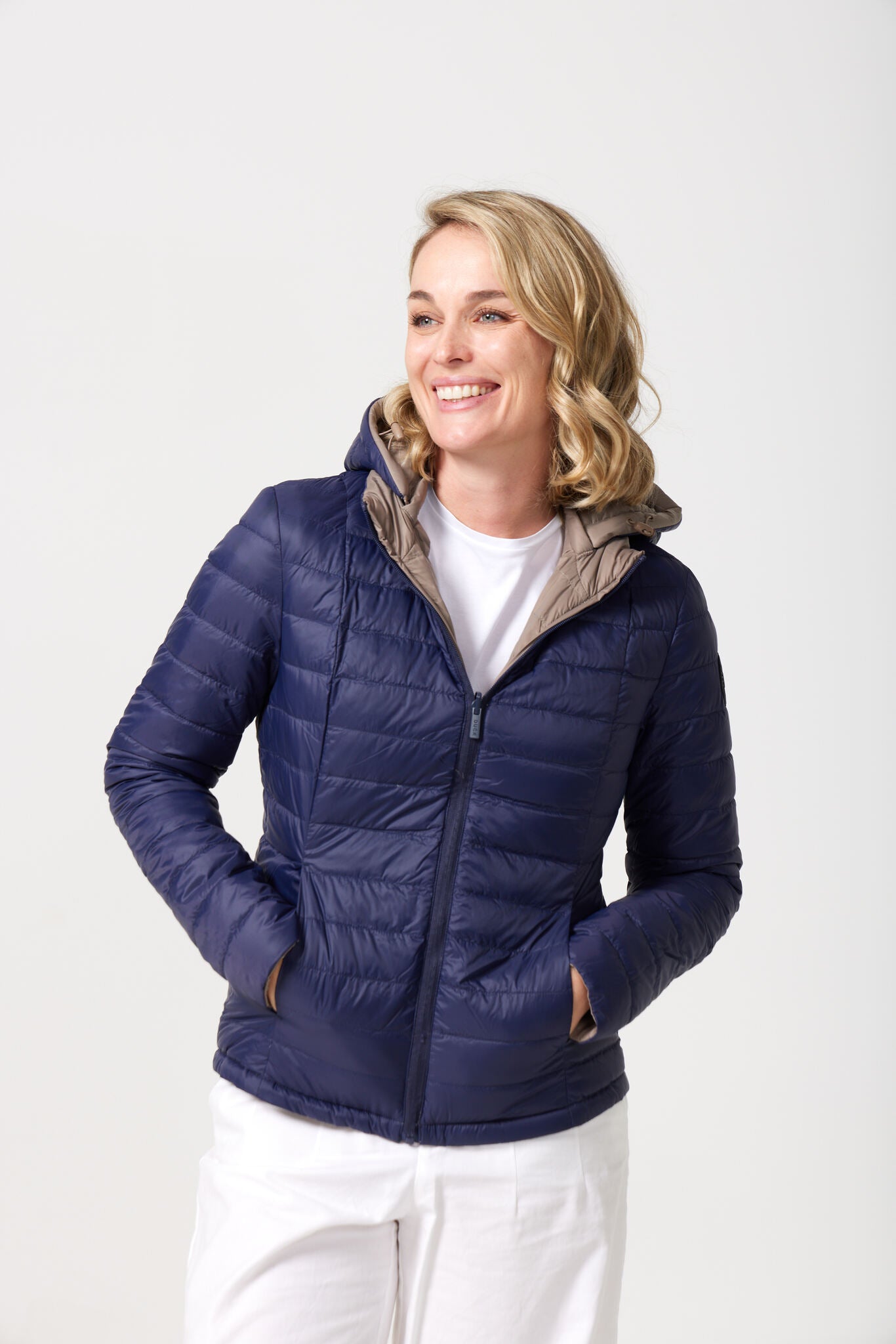 Women’s reversible navy and toffee brown insulated jacket, lightweight and stylish casual outerwear for everyday wear in Australia — Navy x Toffee Classic Jacket™