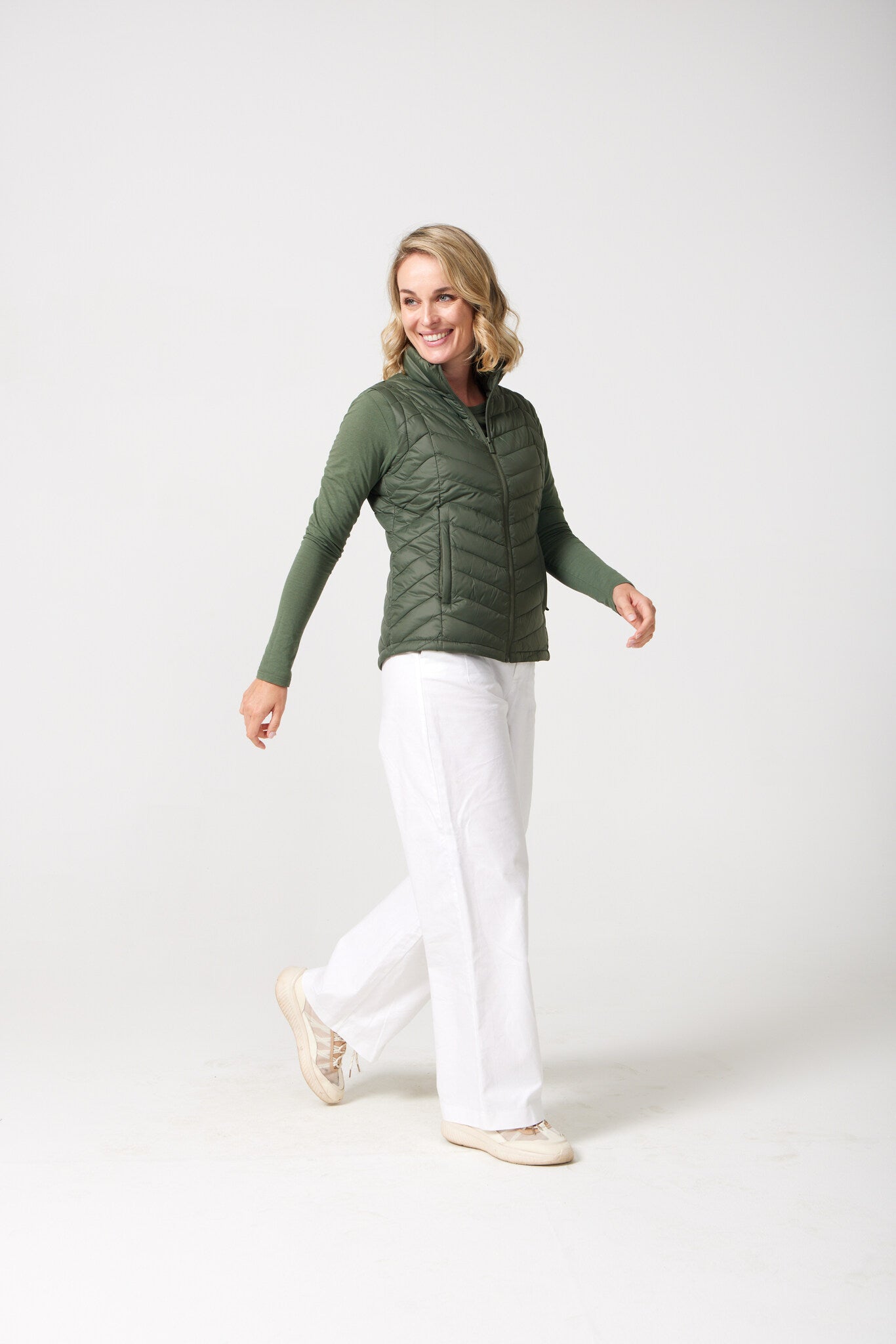 Sage Classic Gilet™ — women’s sleeveless quilted puffer vest in natural sage green, versatile for casual and outdoor layering in Australia