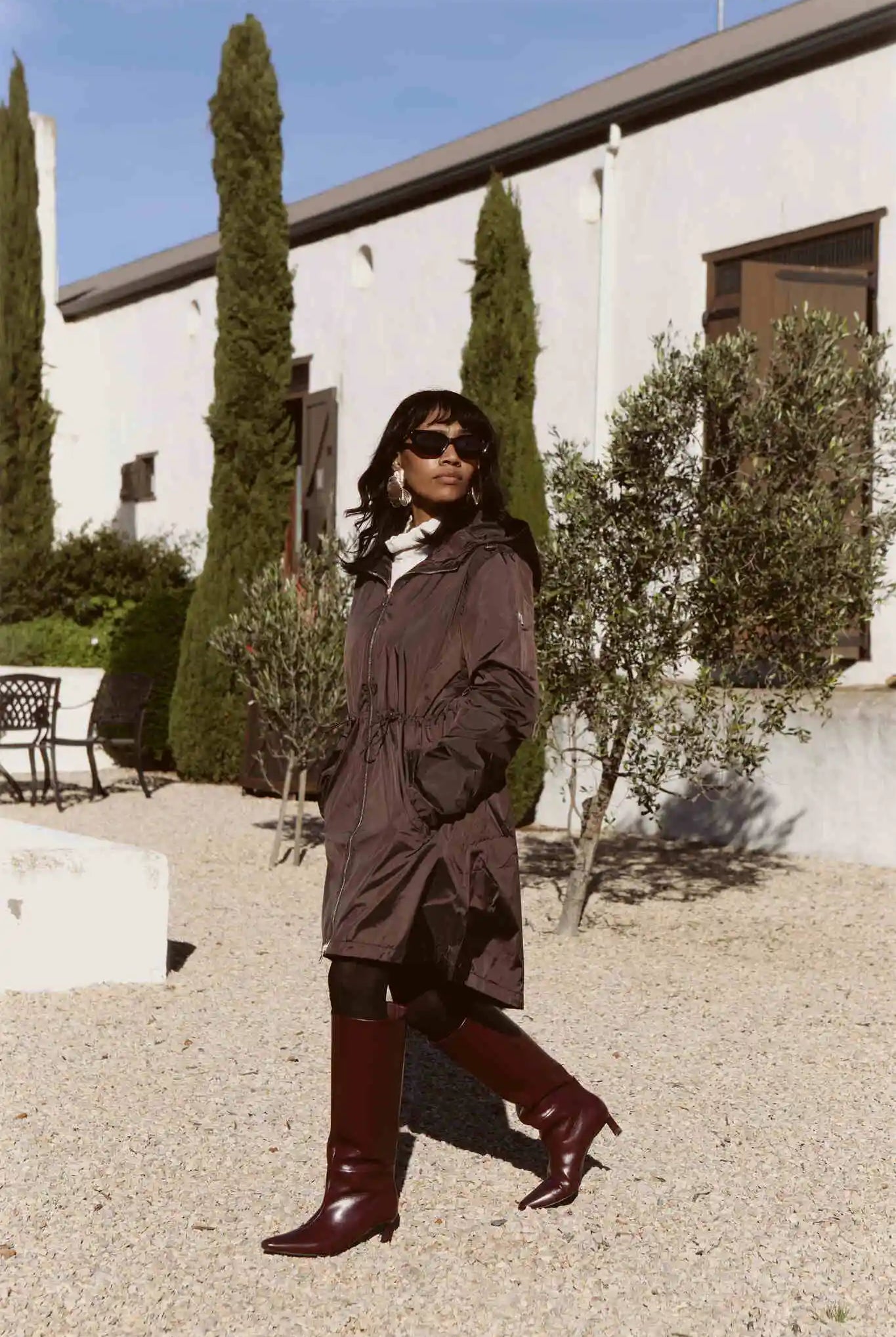 Truffle Haze dark brown hooded raincoat, modern lightweight waterproof raincoat perfect for Australia’s changing weather and rain