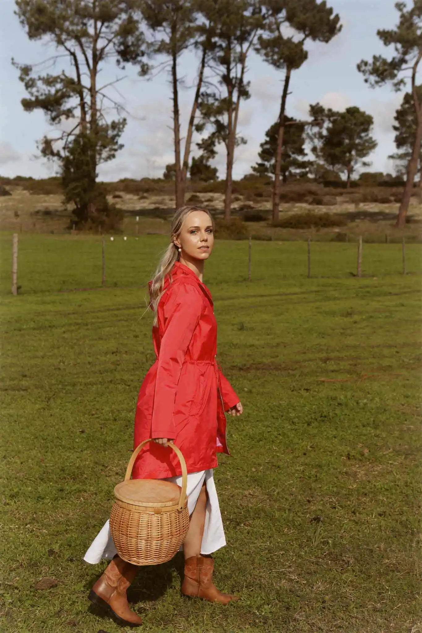 Lipstick Crush No 5 bright red hooded raincoat, modern lightweight waterproof raincoat perfect for wet weather in Australia