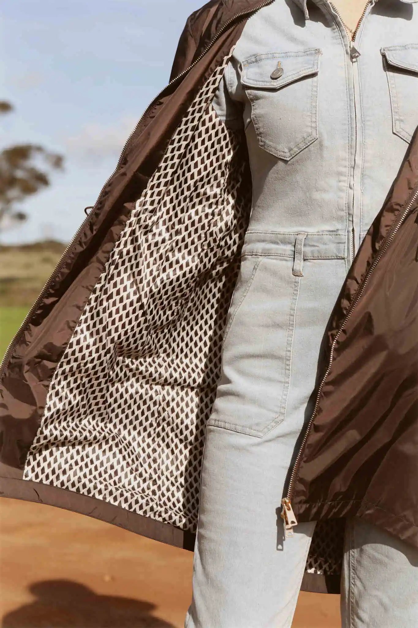 Truffle Haze dark brown hooded raincoat, modern lightweight waterproof raincoat perfect for Australia’s changing weather and rain