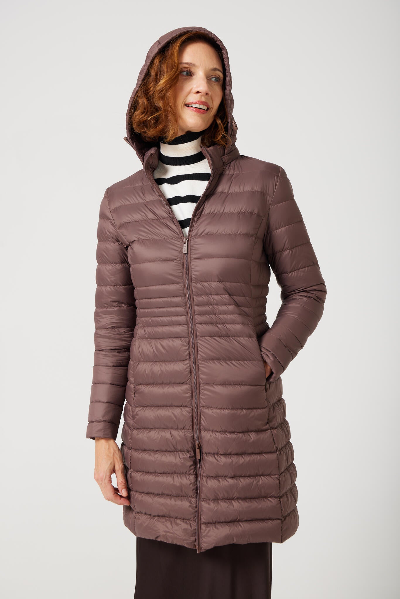 Women’s espresso brown insulated midi parka with hood, warm winter jacket perfect for layering in Australia’s cooler weather — Espresso Midi Parka™