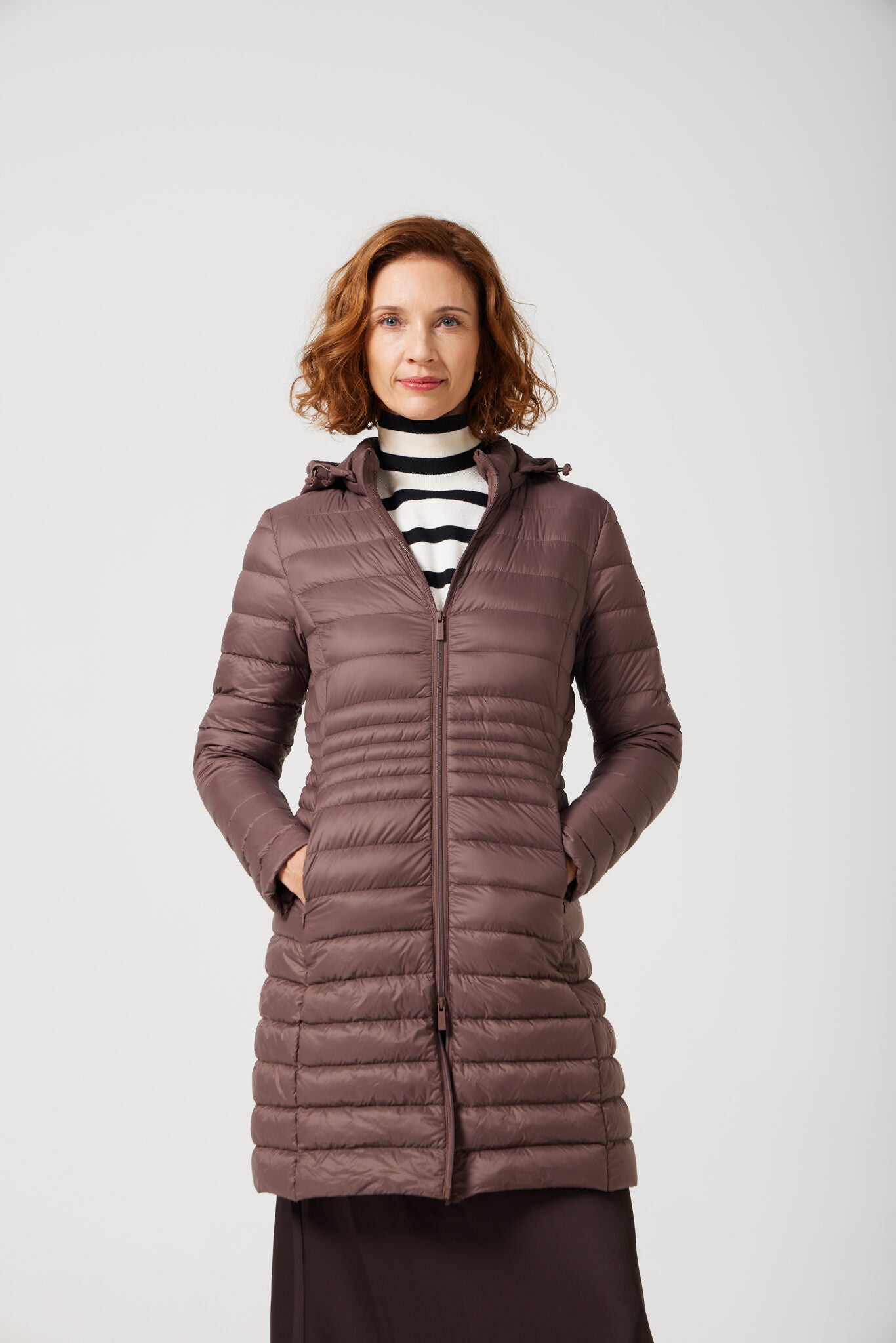 Women’s espresso brown insulated midi parka with hood, warm winter jacket perfect for layering in Australia’s cooler weather — Espresso Midi Parka™