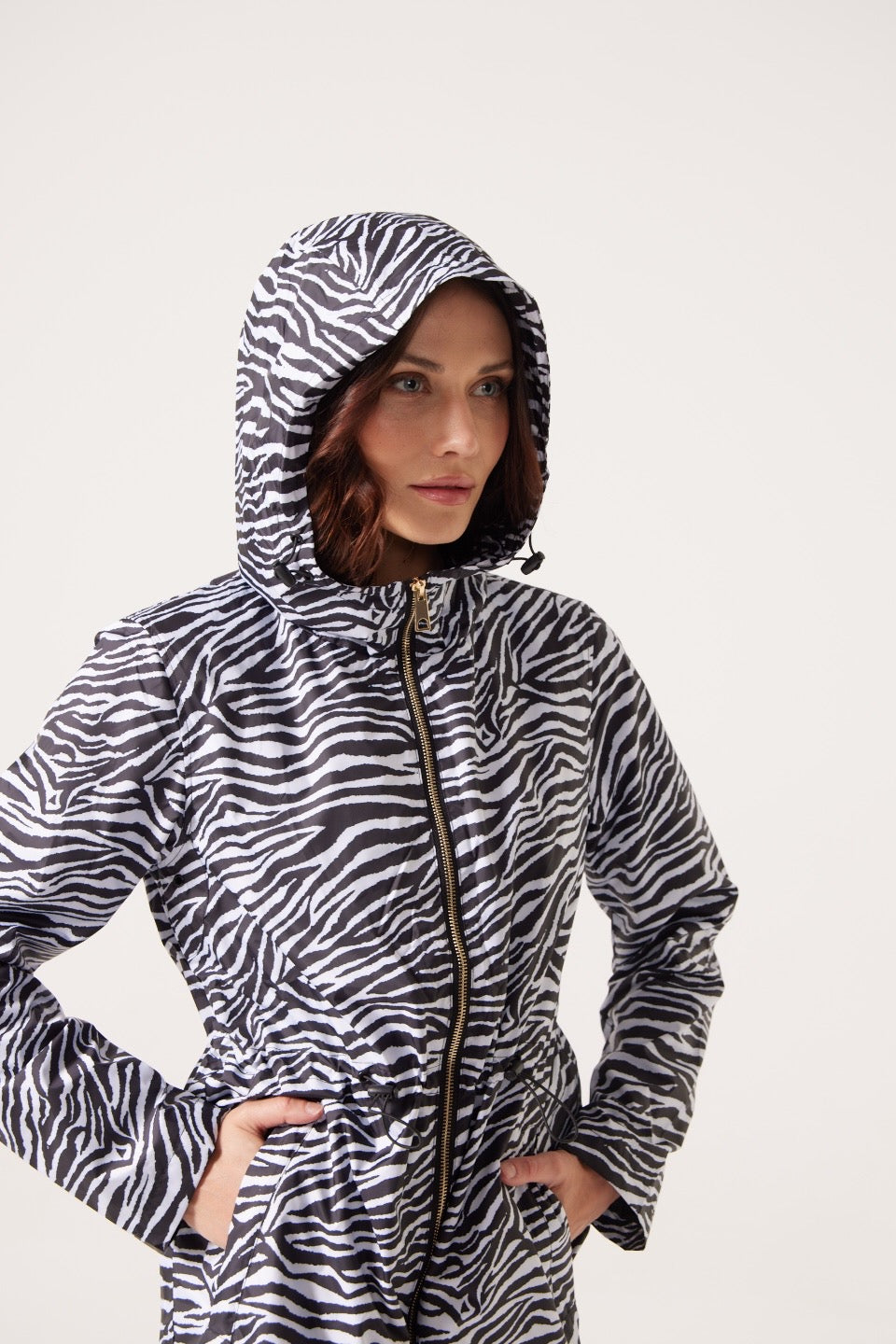 Black and white zebra raincoat