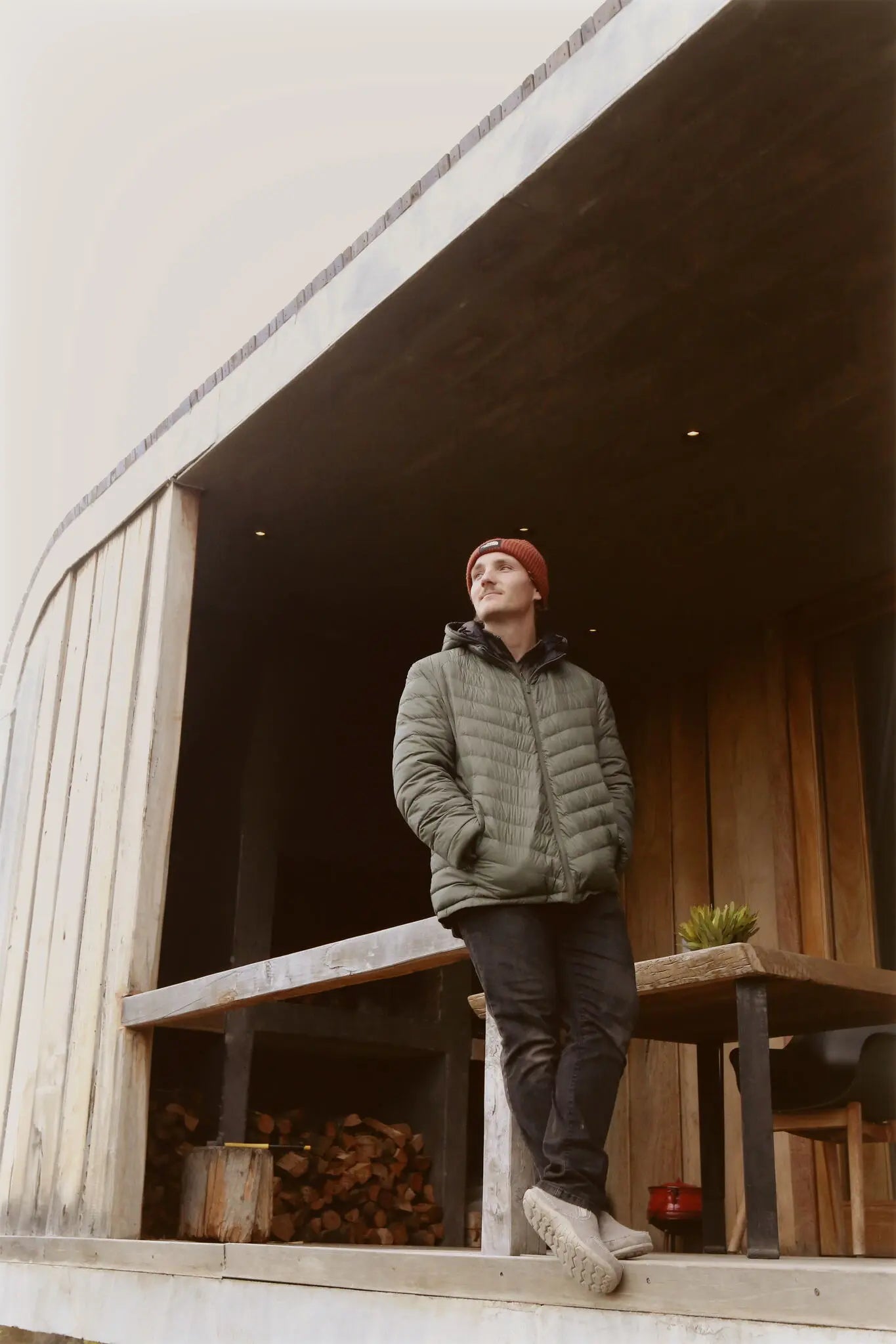 Men’s reversible insulated hooded jacket in sage green and black, lightweight and versatile for cooler Australian weather — Sage x Black Classic Jacket™