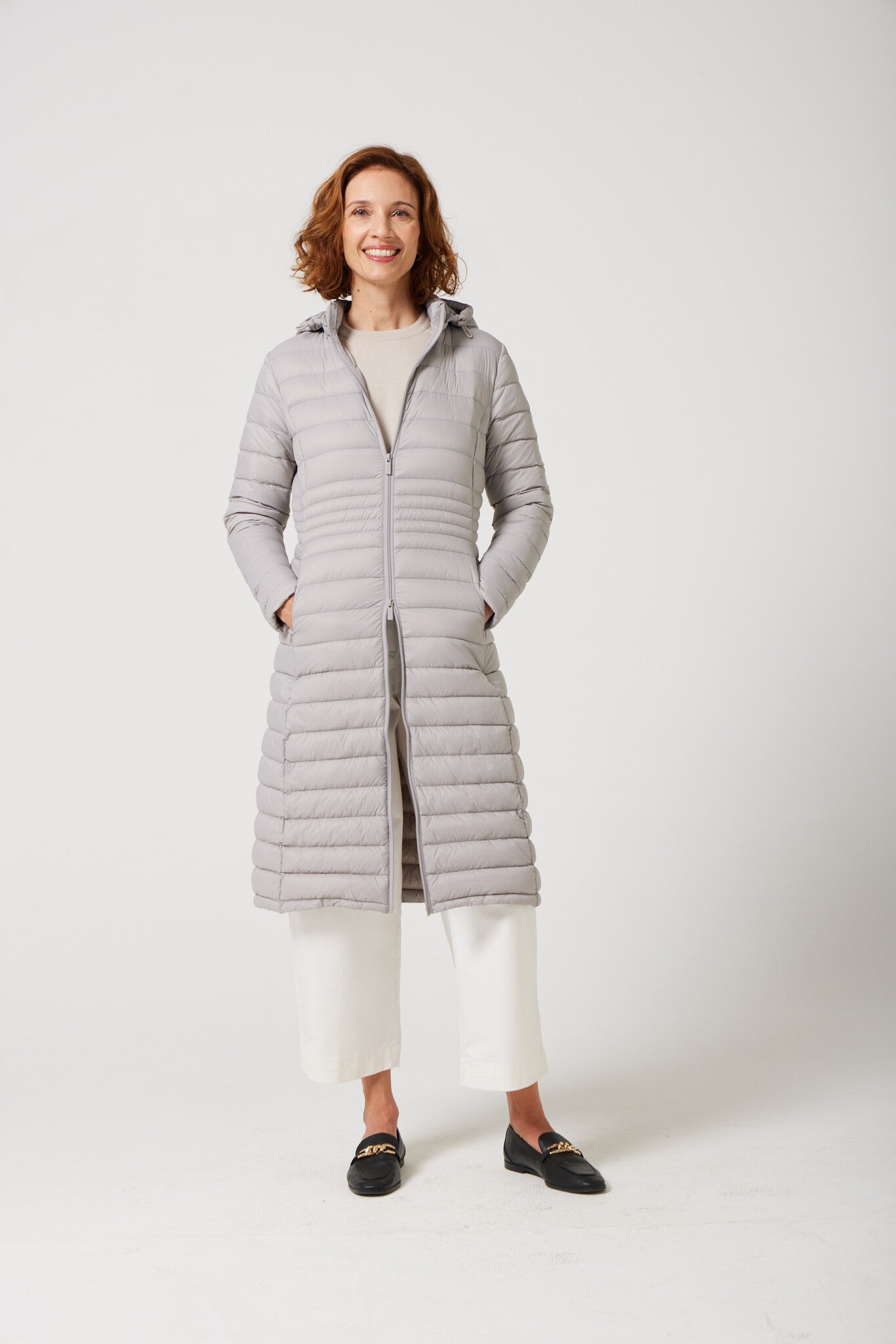 Women’s latte beige insulated ultra parka with hood, long warm winter jacket perfect for layering in Australia’s cooler weather — Latte Ultra Parka™