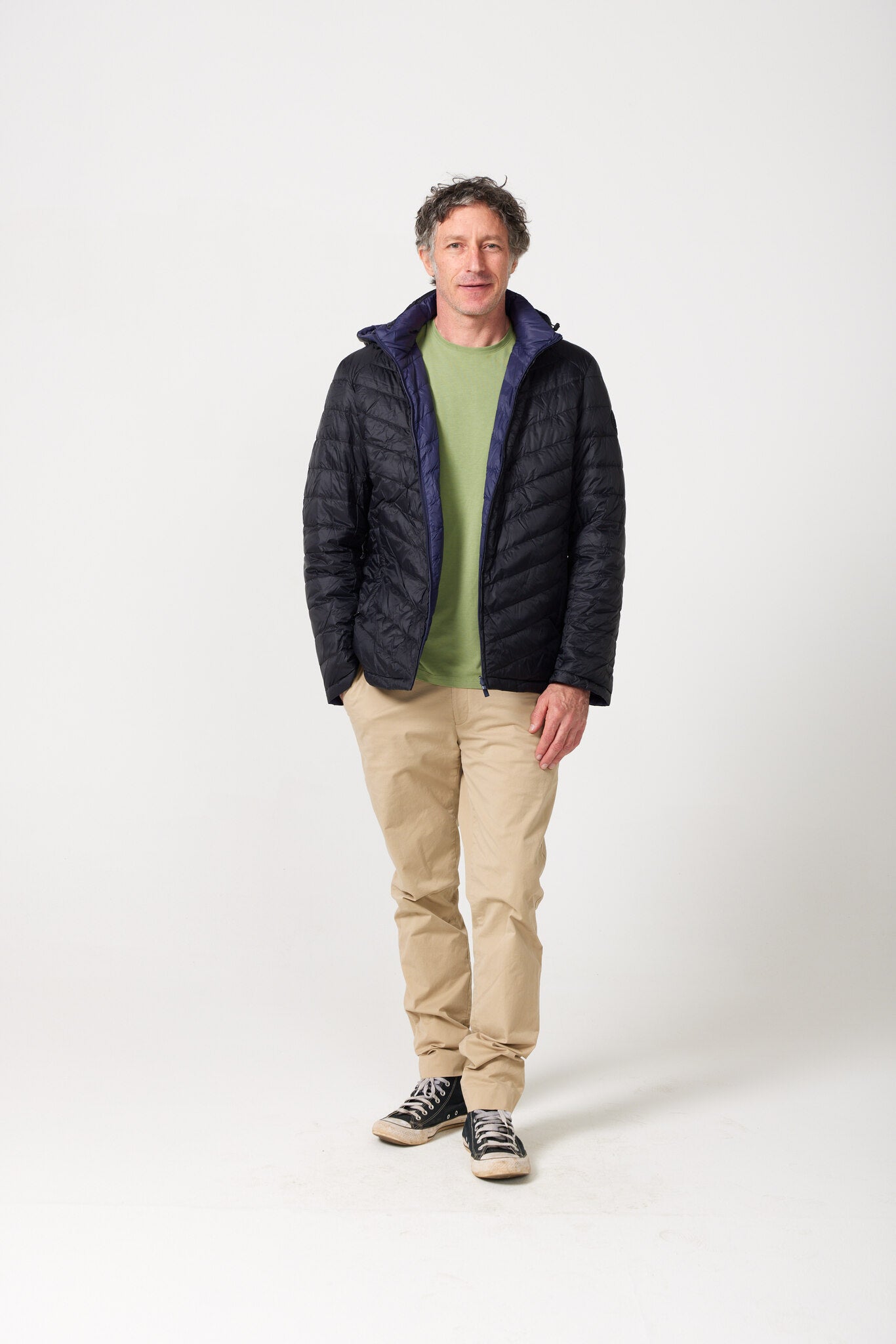 Men’s Navy Classic Jacket™ in classic navy blue, lightweight puffer jacket with hood for versatile style and casual wear in Australia