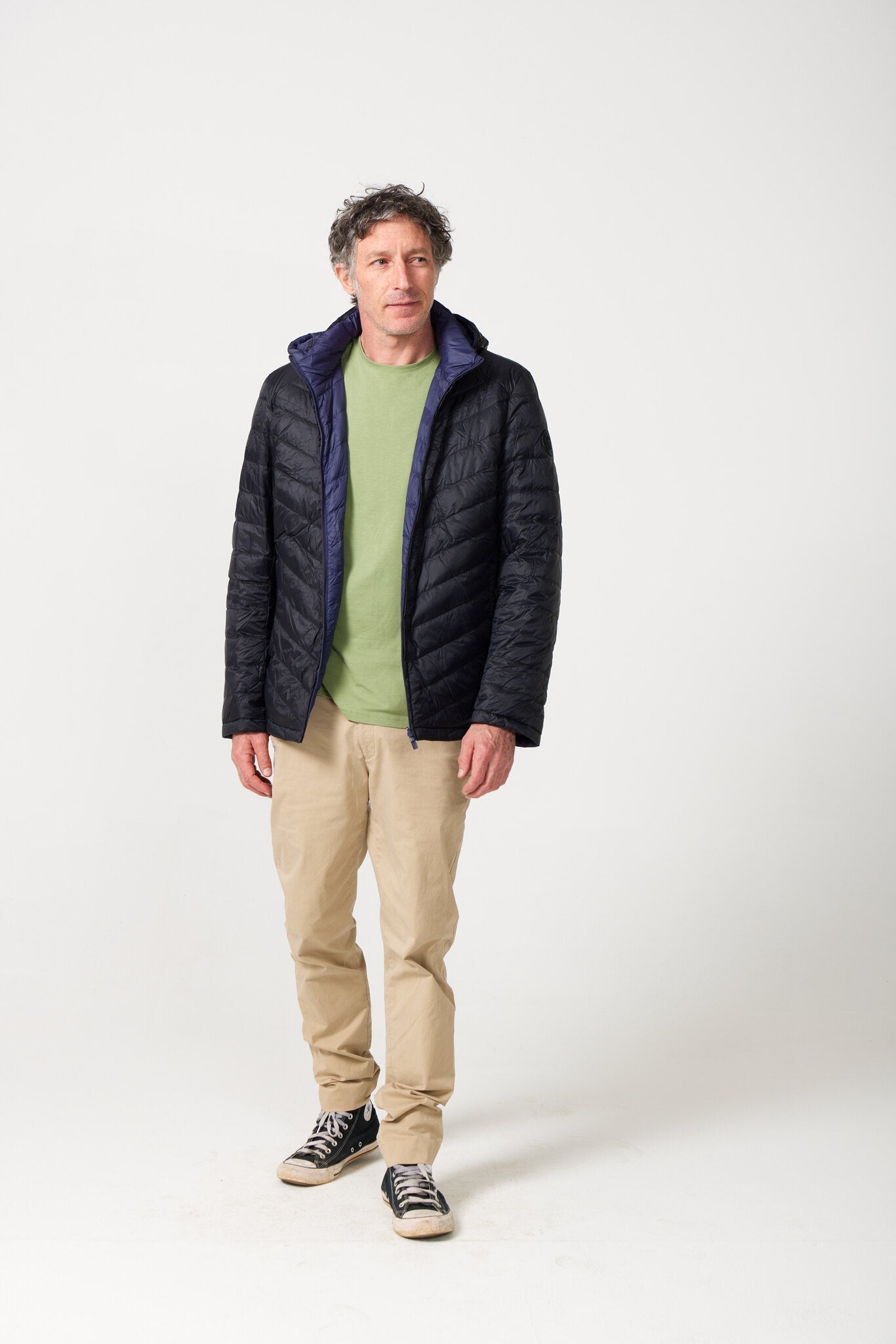 Men’s Navy Classic Jacket™ in classic navy blue, lightweight puffer jacket with hood for versatile style and casual wear in Australia