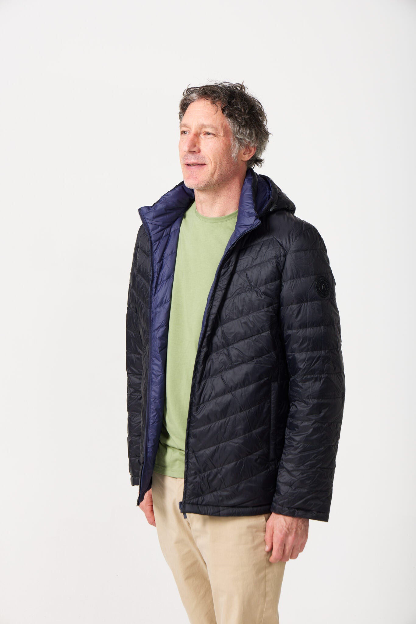 Men’s Navy Classic Jacket™ in classic navy blue, lightweight puffer jacket with hood for versatile style and casual wear in Australia
