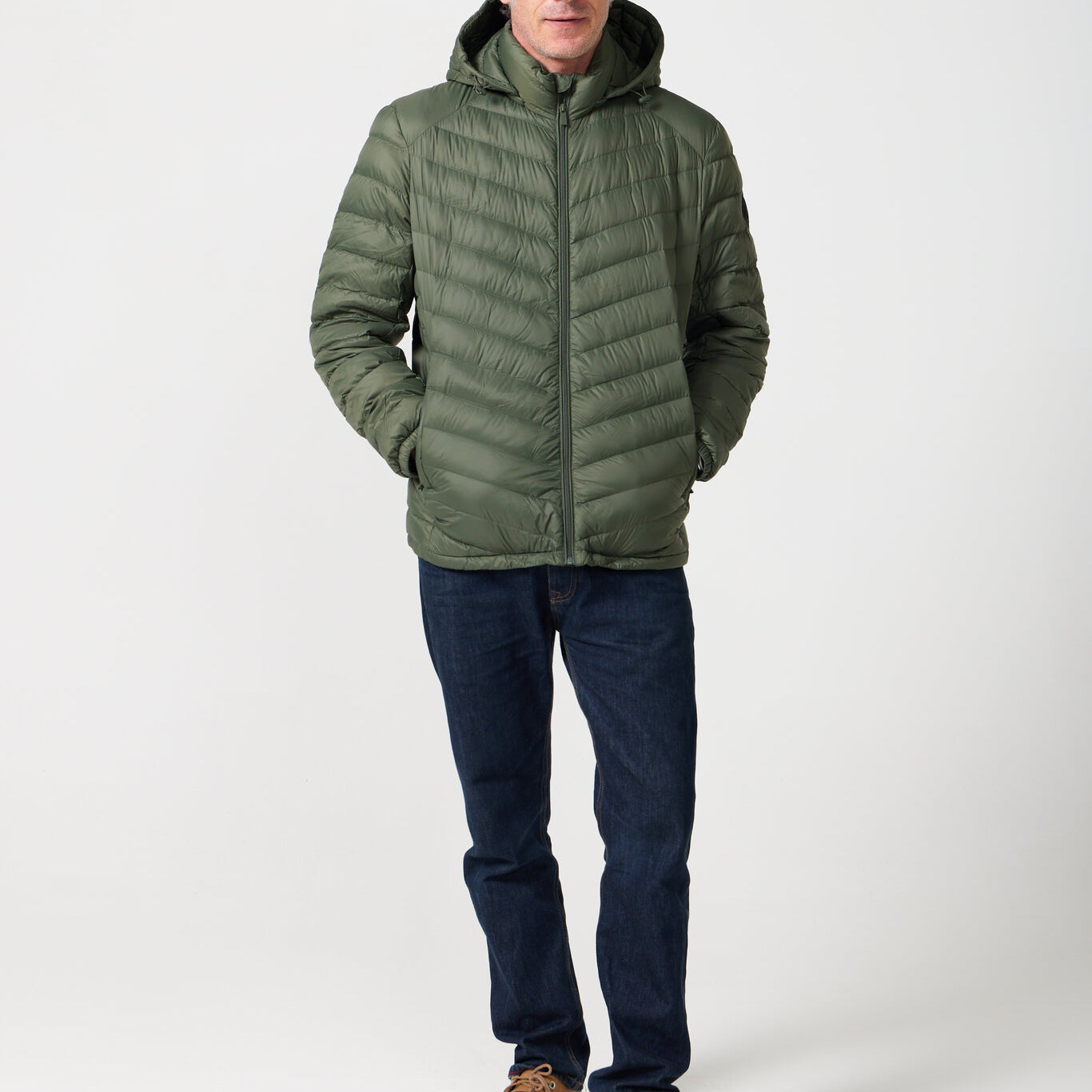 Men’s Sage Classic Jacket™ in green, lightweight hooded puffer jacket designed for versatile everyday wear in Australia