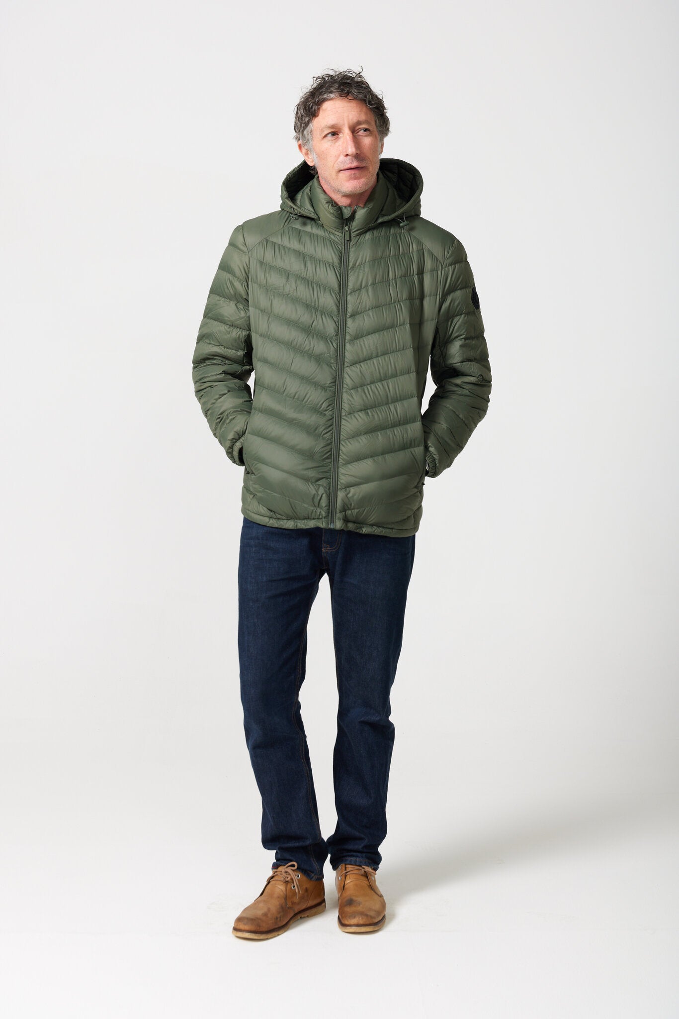 Men’s Sage Classic Jacket™ in green, lightweight hooded puffer jacket designed for versatile everyday wear in Australia