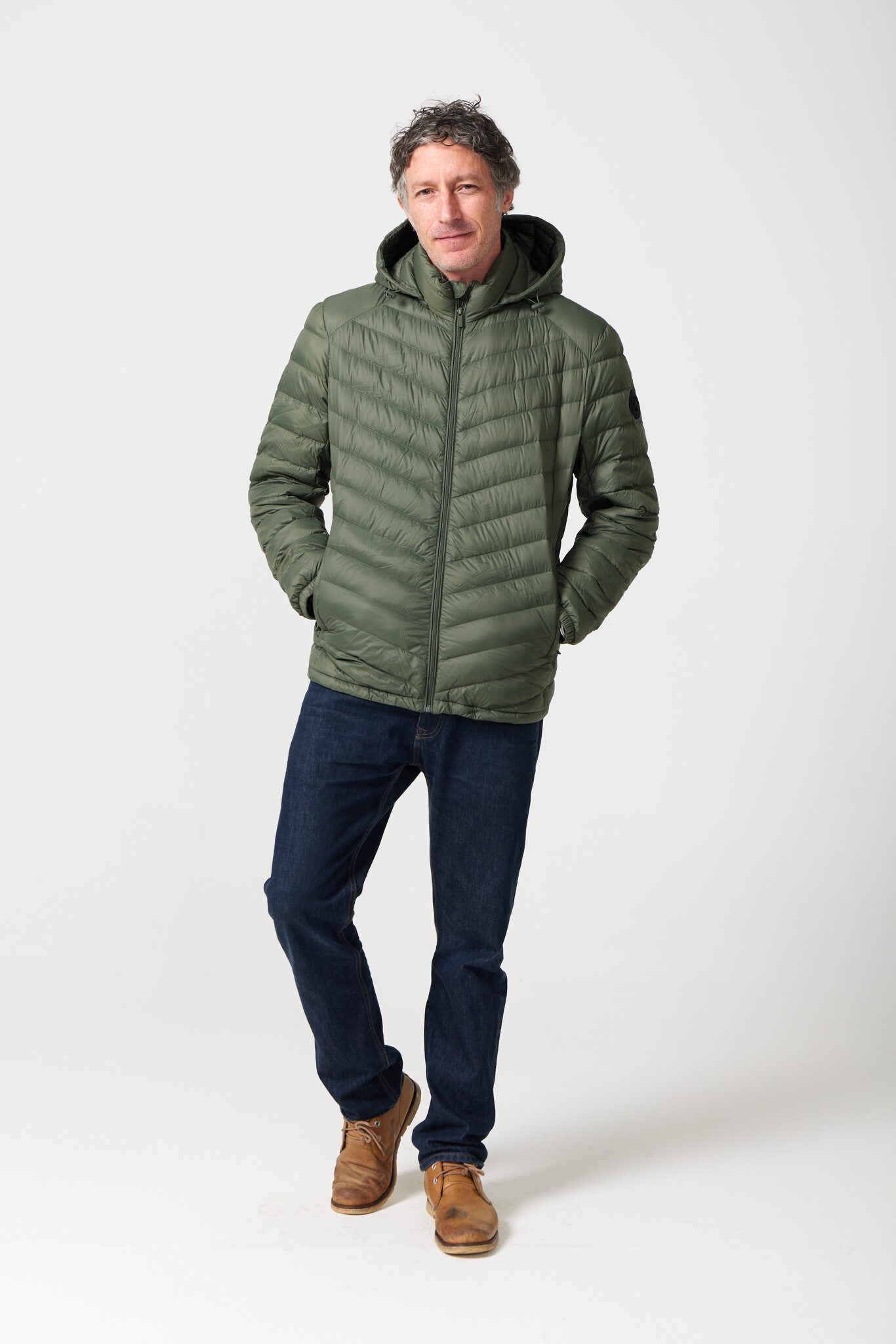 Men’s Sage Classic Jacket™ in green, lightweight hooded puffer jacket designed for versatile everyday wear in Australia