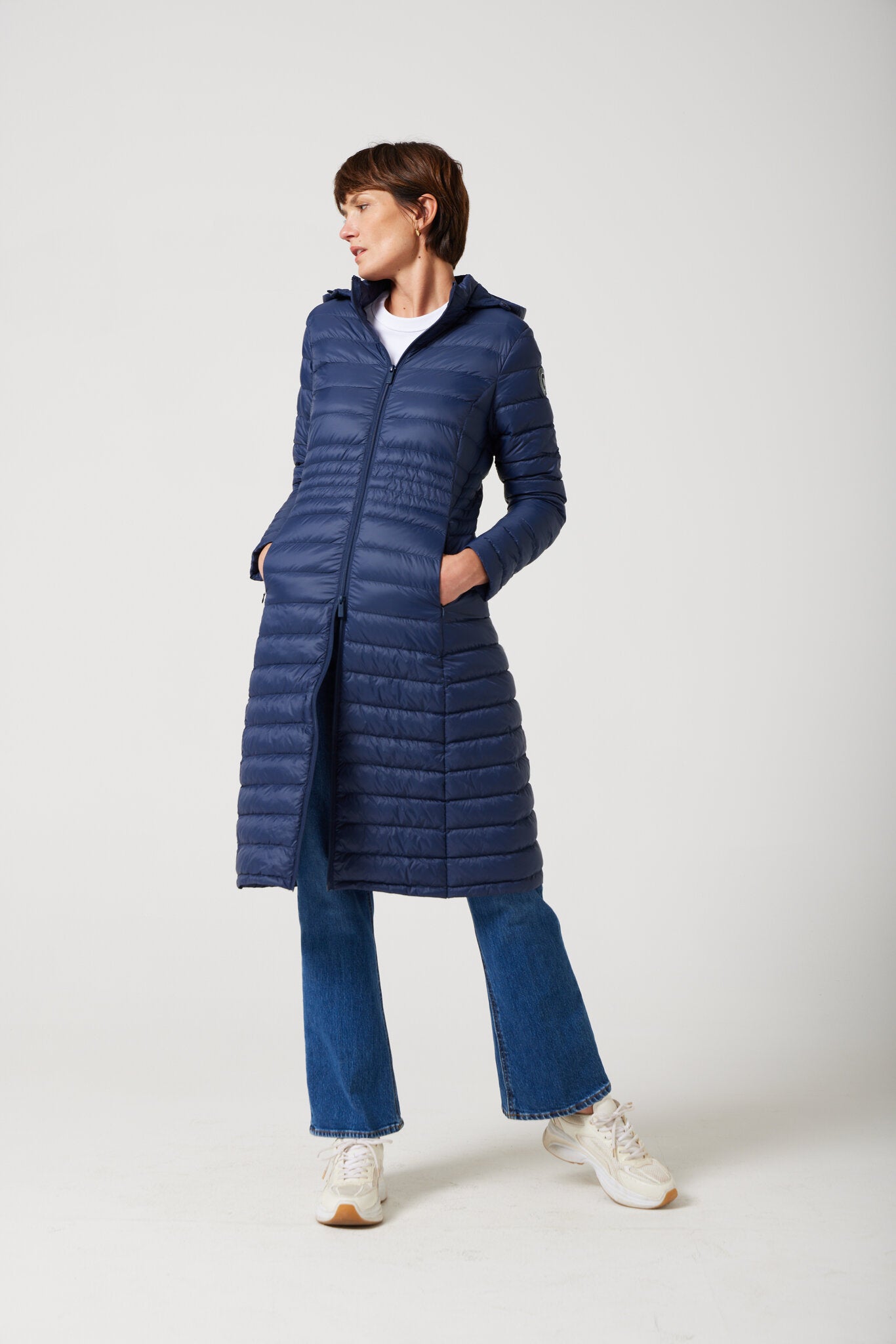 Women’s navy blue insulated ultra parka with hood, long warm winter jacket perfect for layering in Australia’s cooler weather — Navy Ultra Parka™