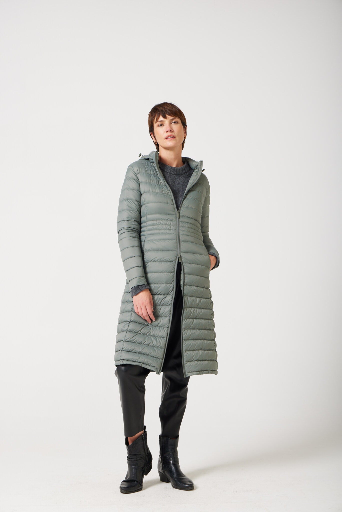 Women’s sage green insulated ultra parka with hood, long warm winter parka perfect for layering in Australia’s cooler weather — Sage Ultra Parka™