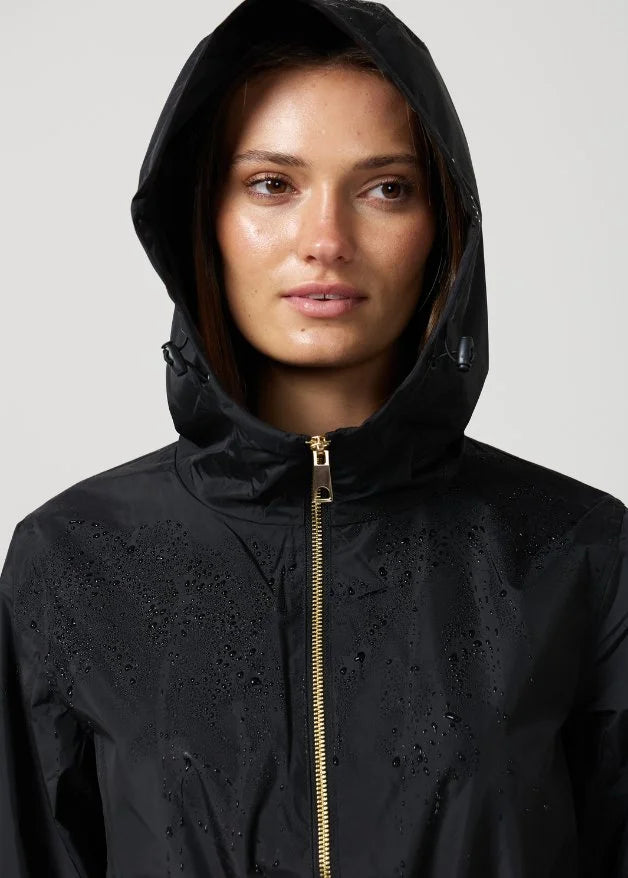 The Highland Midnight black hooded raincoat, modern lightweight waterproof raincoat perfect for Australia’s weather and rain