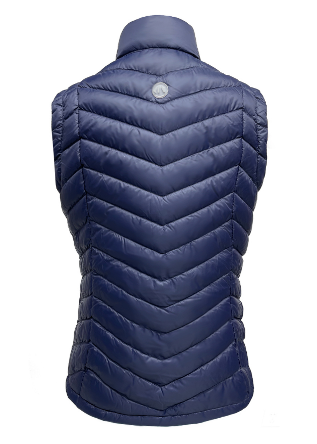 Back of Navy duck down puffer vest