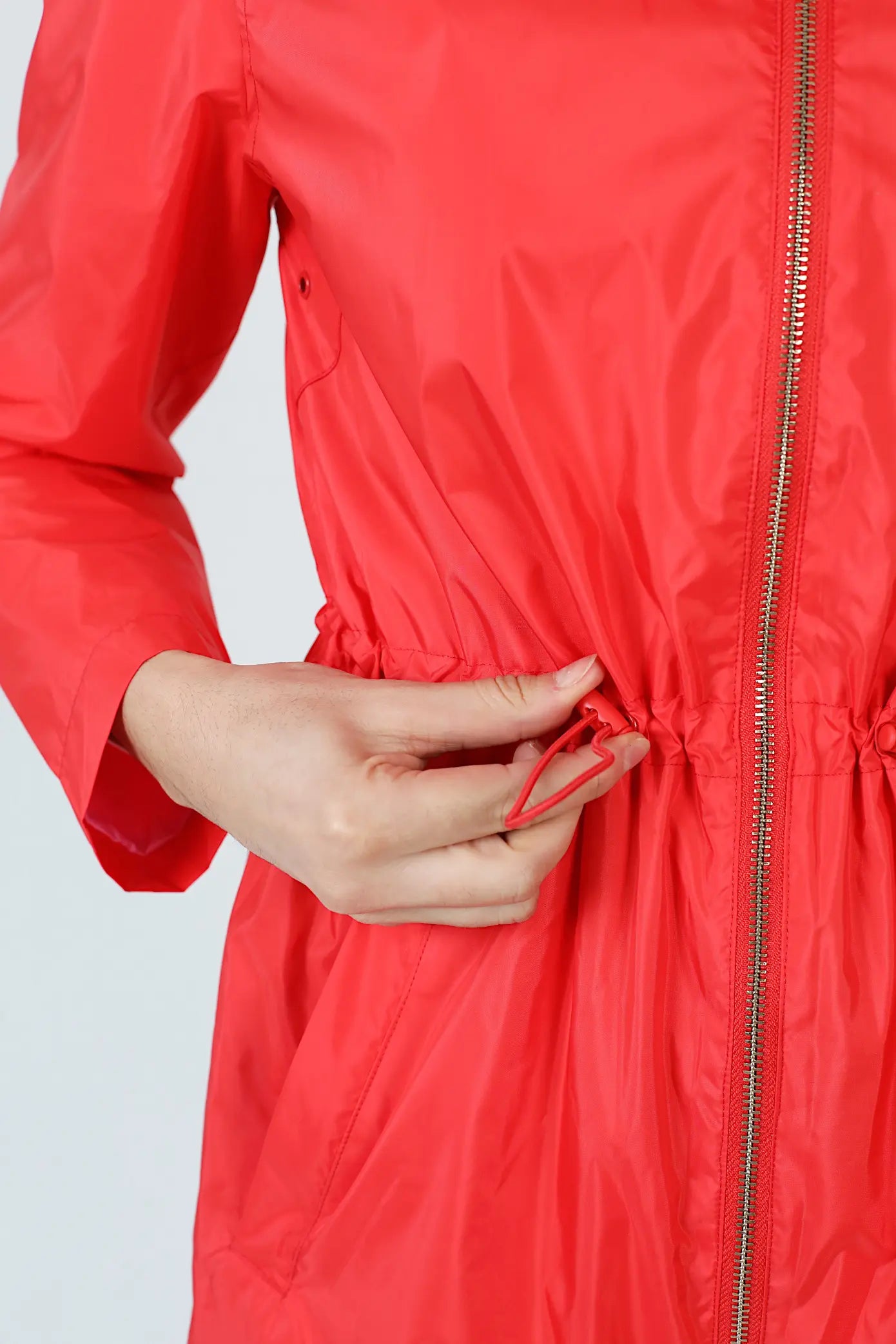 Lipstick Crush No 5 bright red hooded raincoat, modern lightweight waterproof raincoat perfect for wet weather in Australia