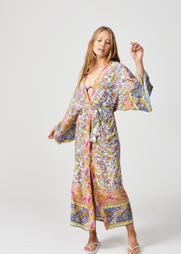 Flowery kimono robe