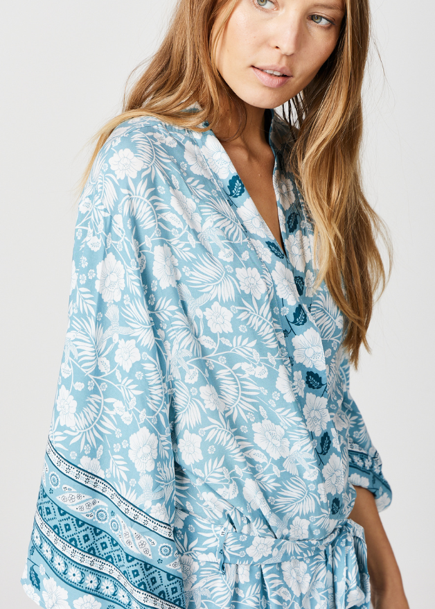 Tropical print summer kimono robe