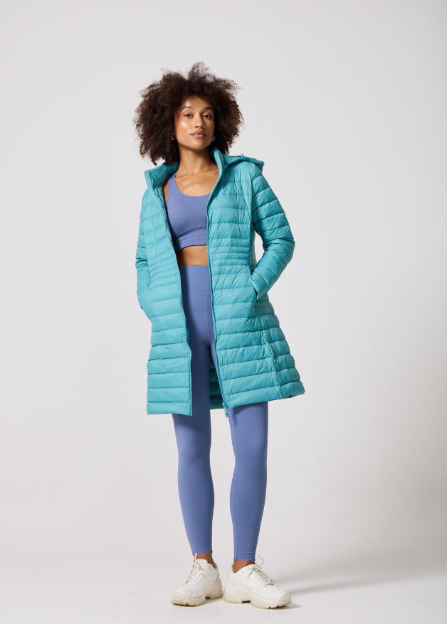 Aqua Duck Down Puffer Coat - Front Pose