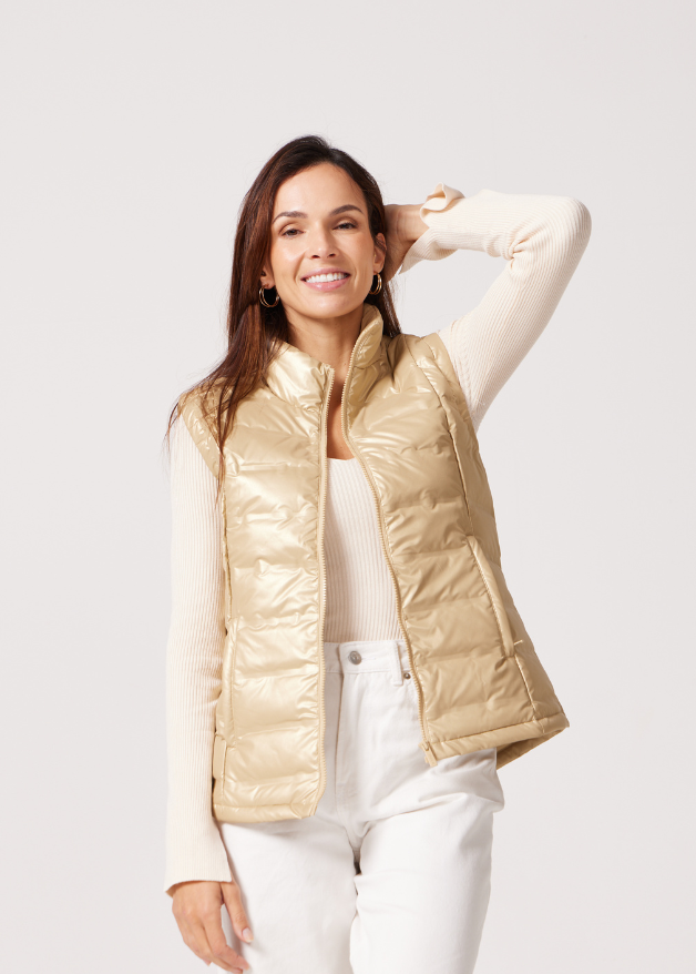 Gold Shimmer Duck Down Puffer Vest Duck Apparel