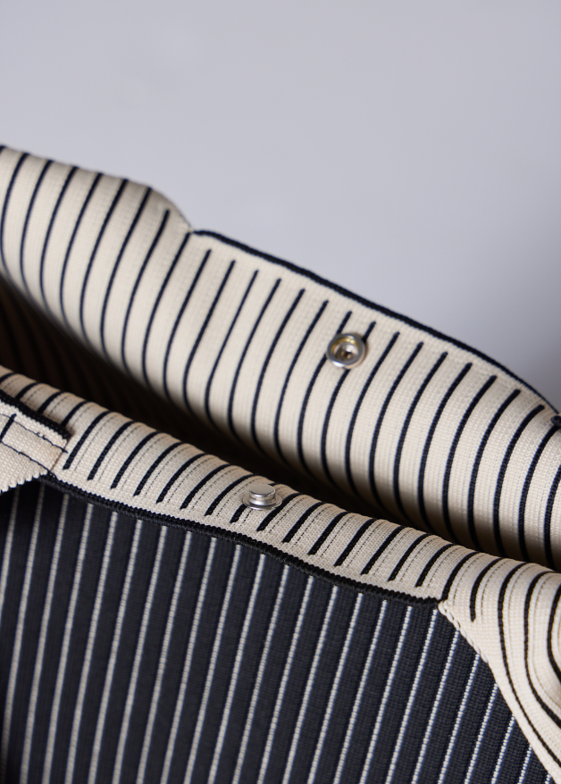 The Duck™ black woven tote bag with white pinstripes, sustainable fabric shopper with embroidered DUCK logo, reusable eco-friendly tote for everyday use