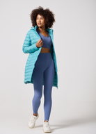 Aqua Duck Down Puffer Coat - Front Side Pose