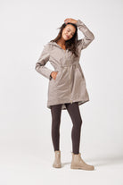 The Cairo Sands raincoat in beige, lightweight hooded waterproof raincoat ideal for Australia rainy season and wet climate