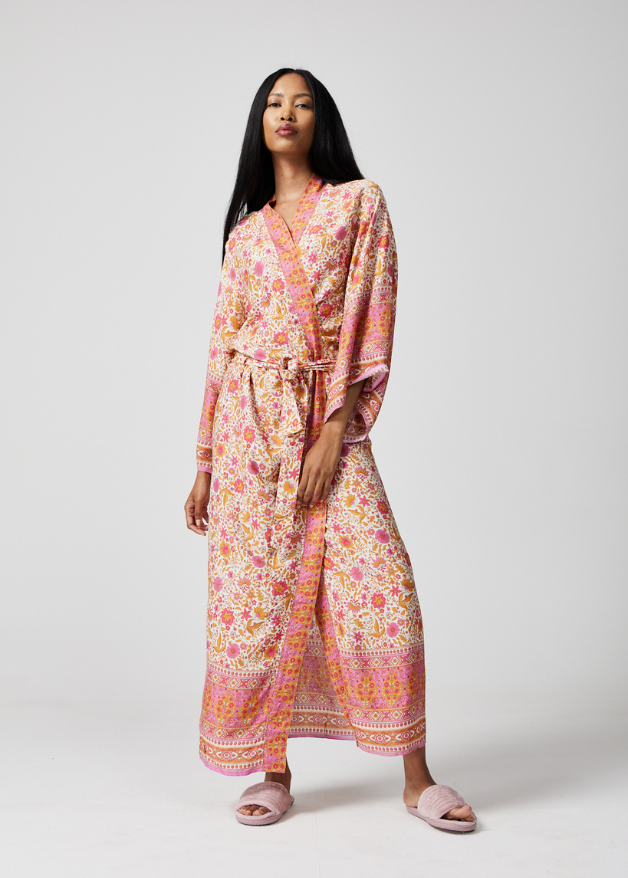 Pink flower print dressing gown