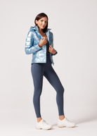 Blue metallic duck down puffer jacket