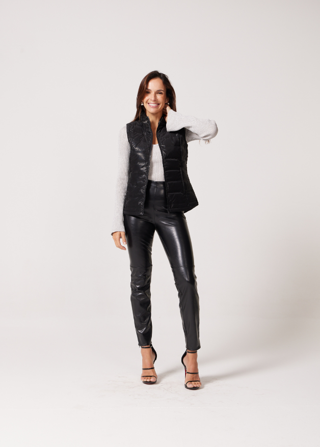 Midnight Leather Classic Gilet™ — a sleeveless, quilted gilet in black with a sleek leather-look finish